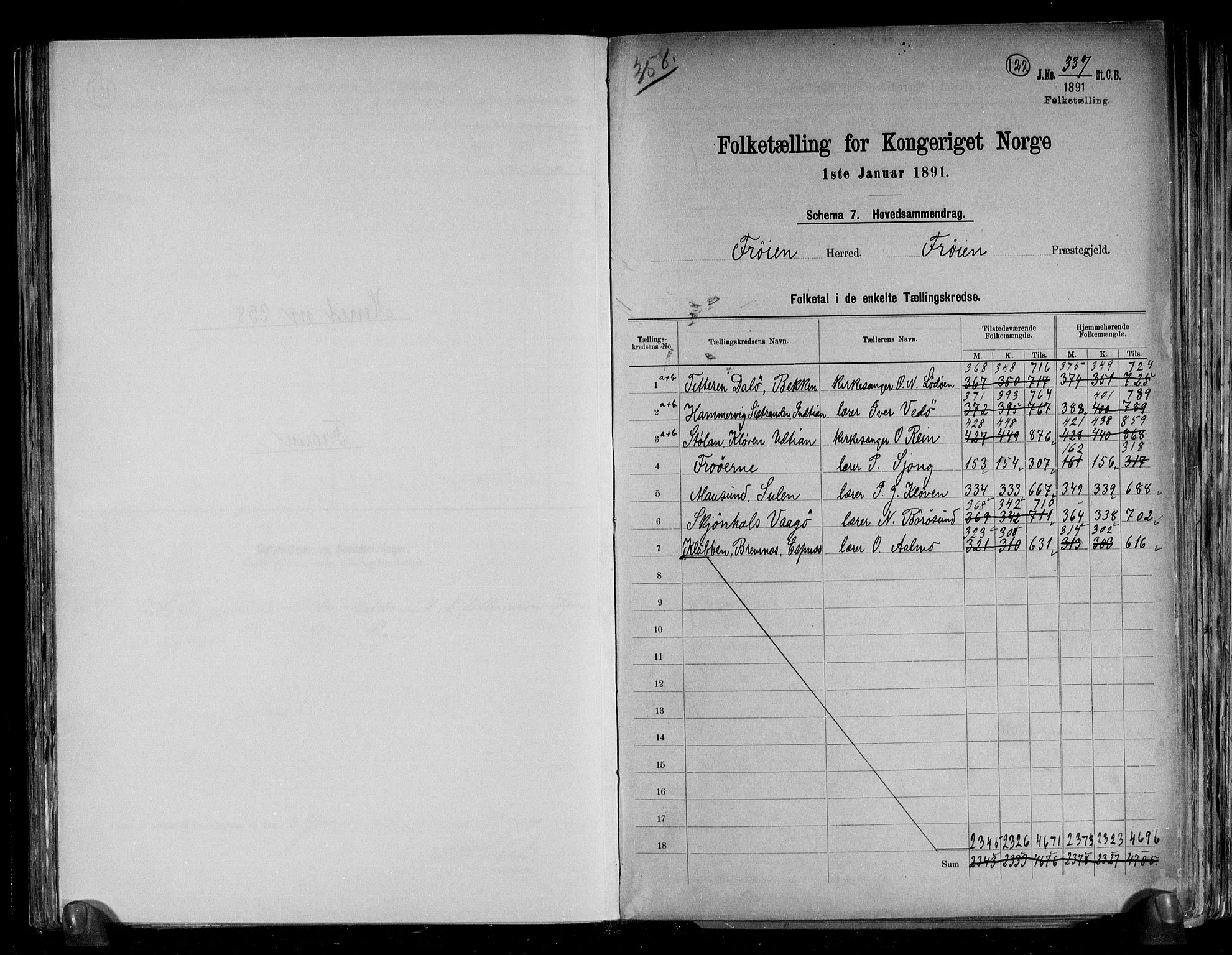 RA, Folketelling 1891 for 1619 Frøya herred, 1891, s. 2