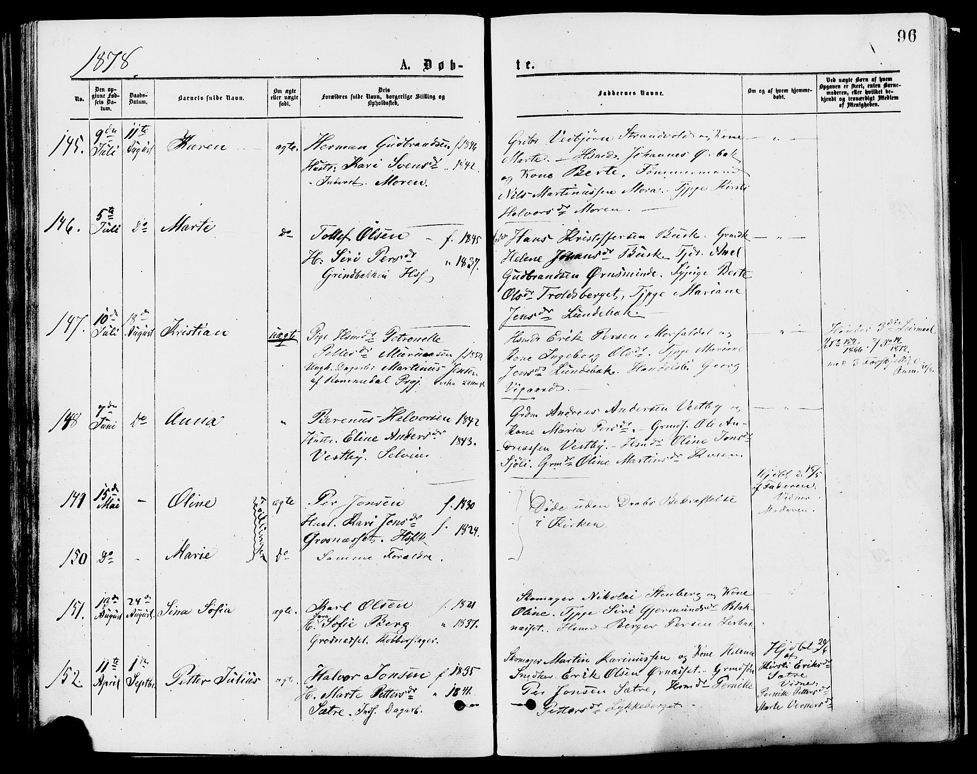 Trysil prestekontor, AV/SAH-PREST-046/H/Ha/Haa/L0007: Ministerialbok nr. 7, 1874-1880, s. 96