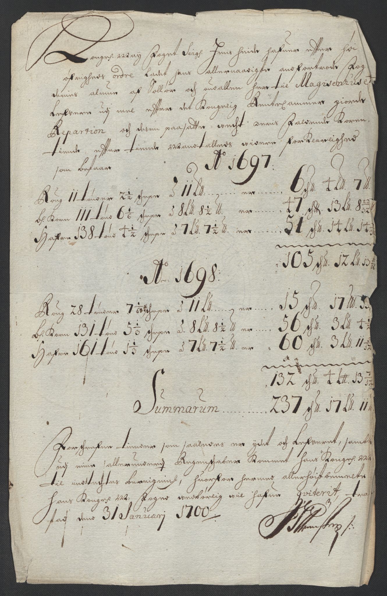 Rentekammeret inntil 1814, Reviderte regnskaper, Fogderegnskap, RA/EA-4092/R13/L0835: Fogderegnskap Solør, Odal og Østerdal, 1697, s. 36