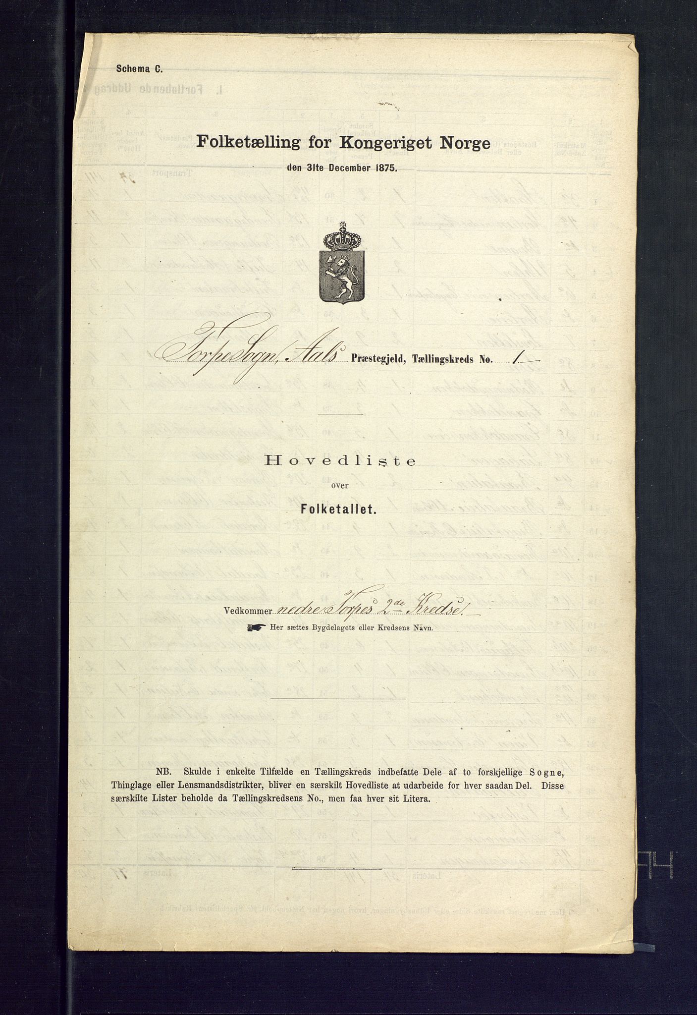 SAKO, Folketelling 1875 for 0619P Ål prestegjeld, 1875, s. 2