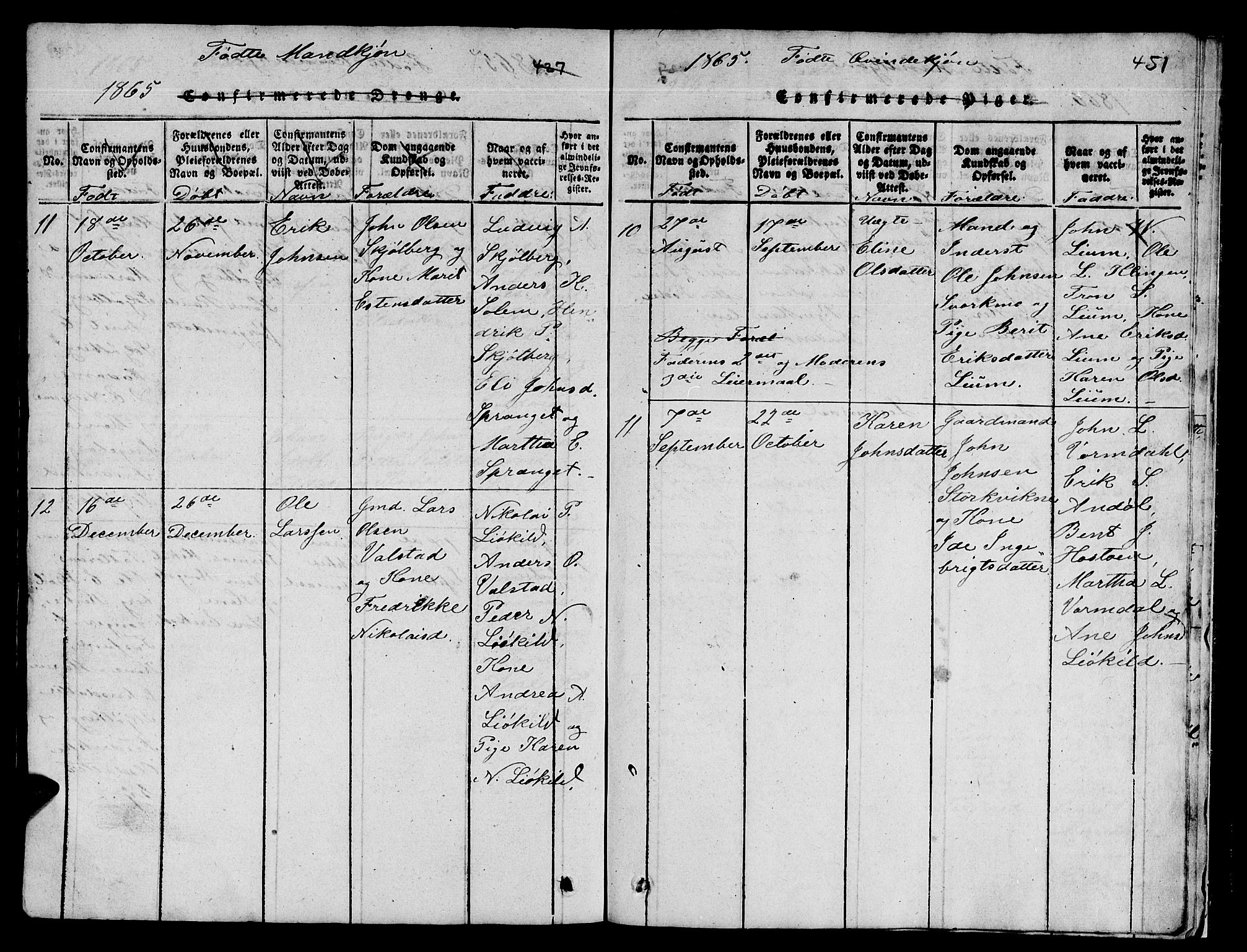 Ministerialprotokoller, klokkerbøker og fødselsregistre - Sør-Trøndelag, SAT/A-1456/671/L0842: Klokkerbok nr. 671C01, 1816-1867, s. 450-451
