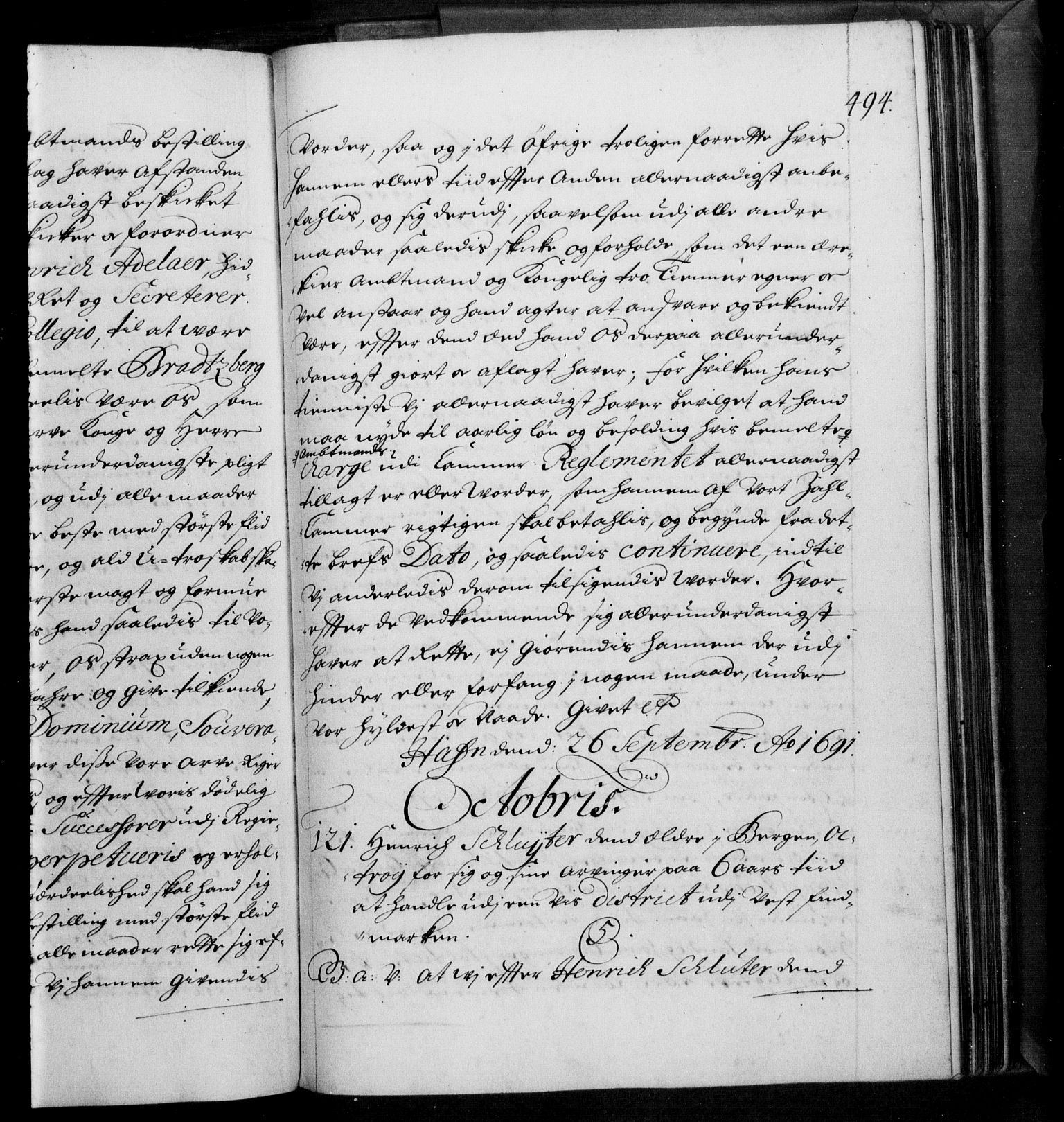 Danske Kanselli 1572-1799, RA/EA-3023/F/Fc/Fca/Fcaa/L0015: Norske registre (mikrofilm), 1688-1691, s. 494a
