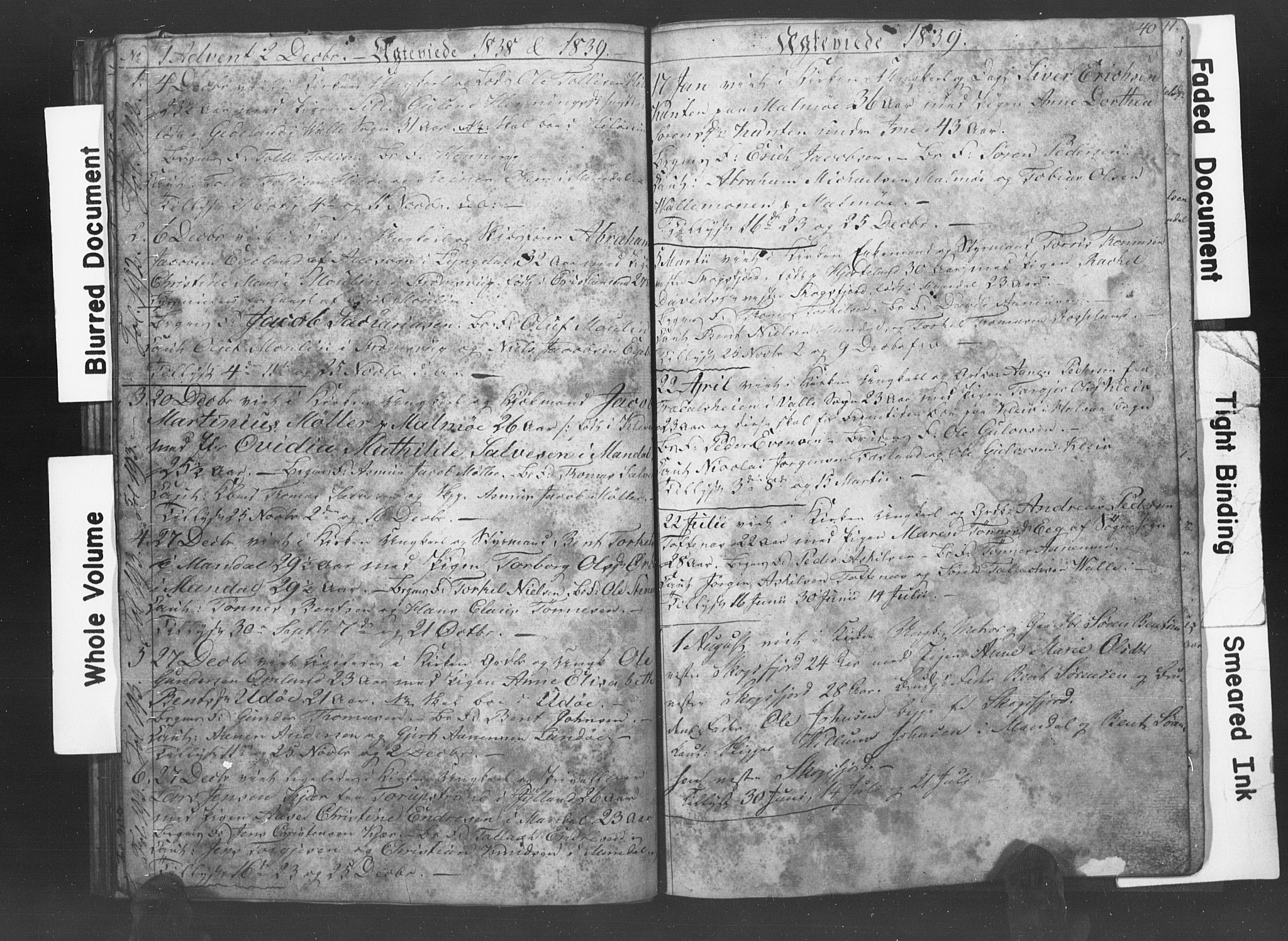 Mandal sokneprestkontor, AV/SAK-1111-0030/F/Fb/Fba/L0004: Klokkerbok nr. B 1D, 1838-1841, s. 40