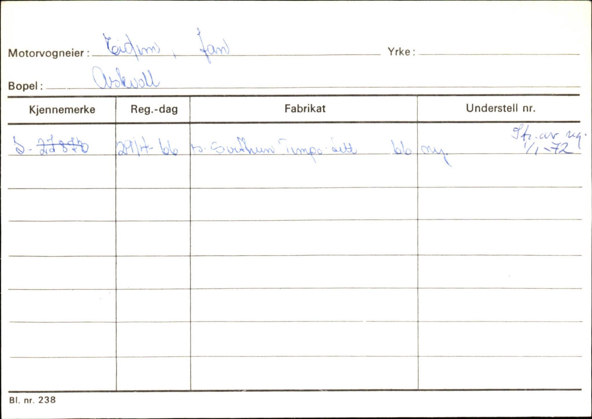 Statens vegvesen, Sogn og Fjordane vegkontor, SAB/A-5301/4/F/L0132: Eigarregister Askvoll A-Å. Balestrand A-Å, 1945-1975, s. 185