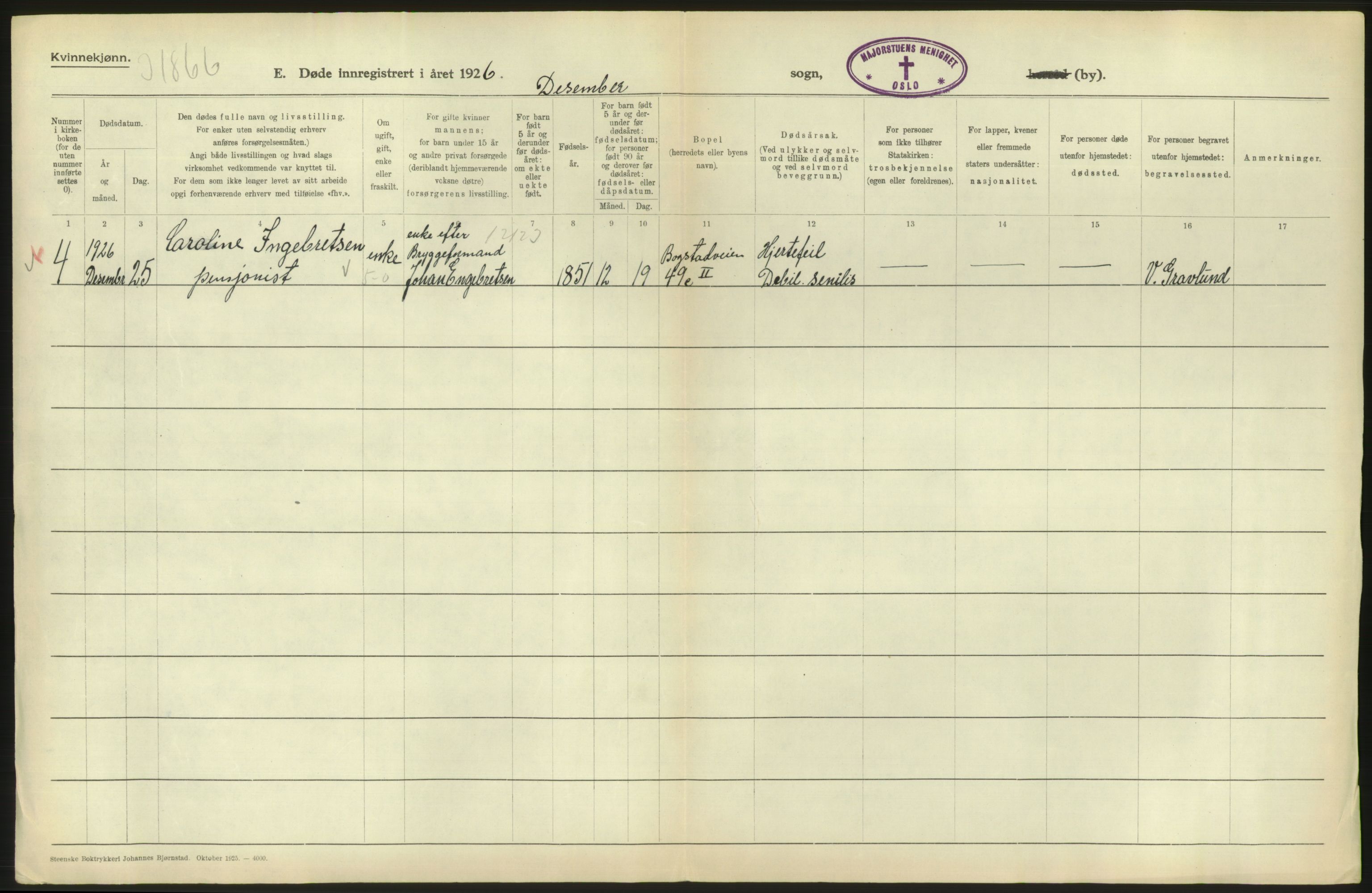 Statistisk sentralbyrå, Sosiodemografiske emner, Befolkning, RA/S-2228/D/Df/Dfc/Dfcf/L0010: Oslo: Døde kvinner, dødfødte, 1926, s. 606