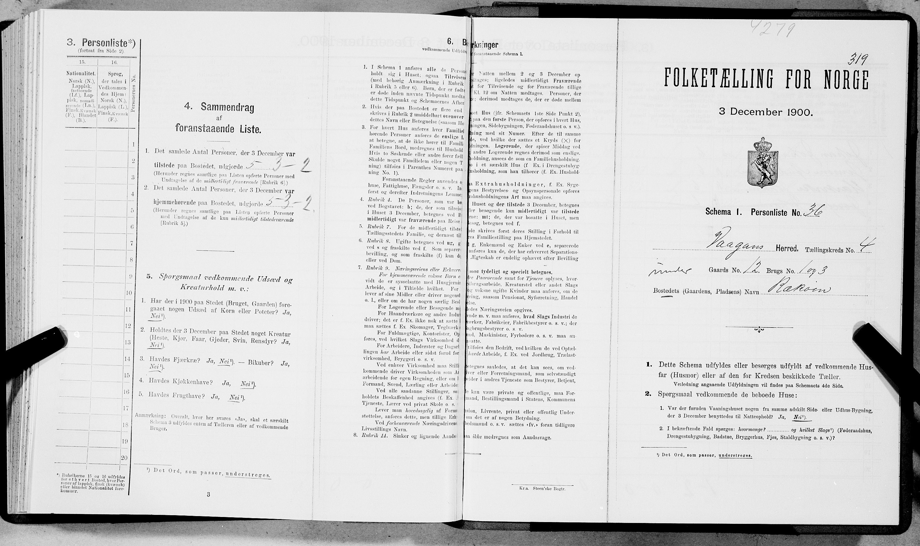 SAT, Folketelling 1900 for 1865 Vågan herred, 1900, s. 320