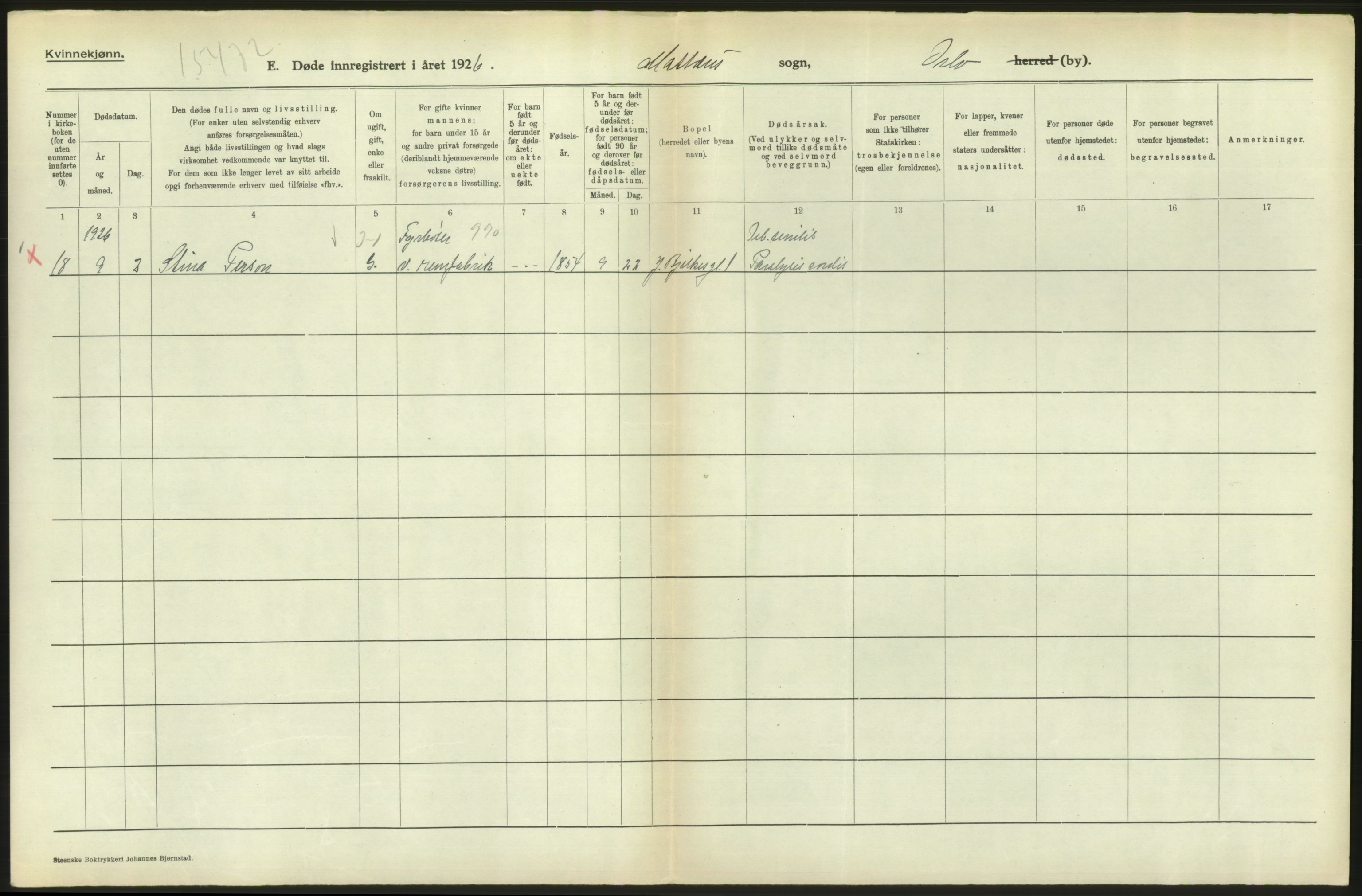 Statistisk sentralbyrå, Sosiodemografiske emner, Befolkning, AV/RA-S-2228/D/Df/Dfc/Dfcf/L0010: Oslo: Døde kvinner, dødfødte, 1926, s. 548