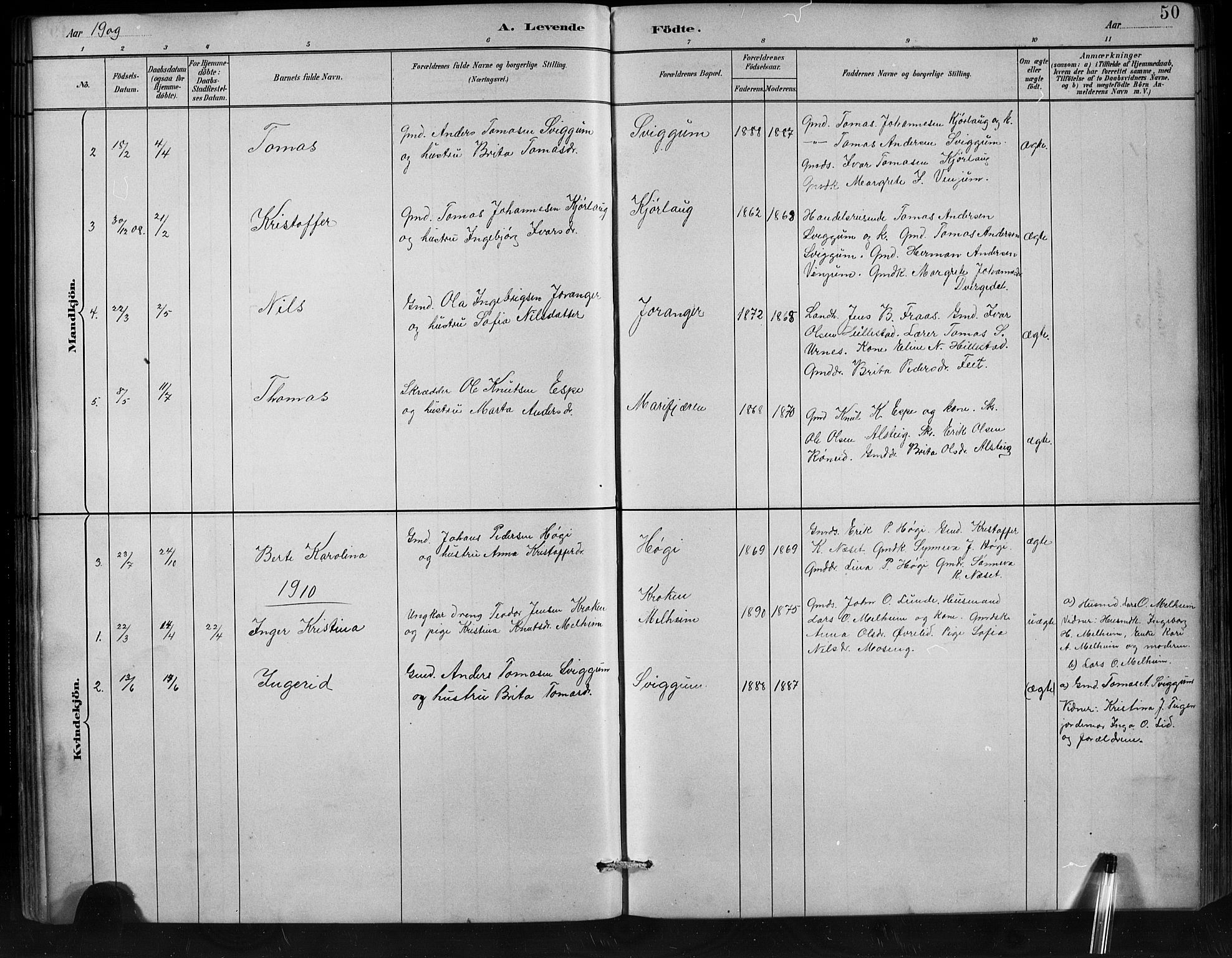 Jostedal sokneprestembete, AV/SAB-A-80601/H/Hab/Habd/L0001: Klokkerbok nr. D 1, 1882-1910, s. 50