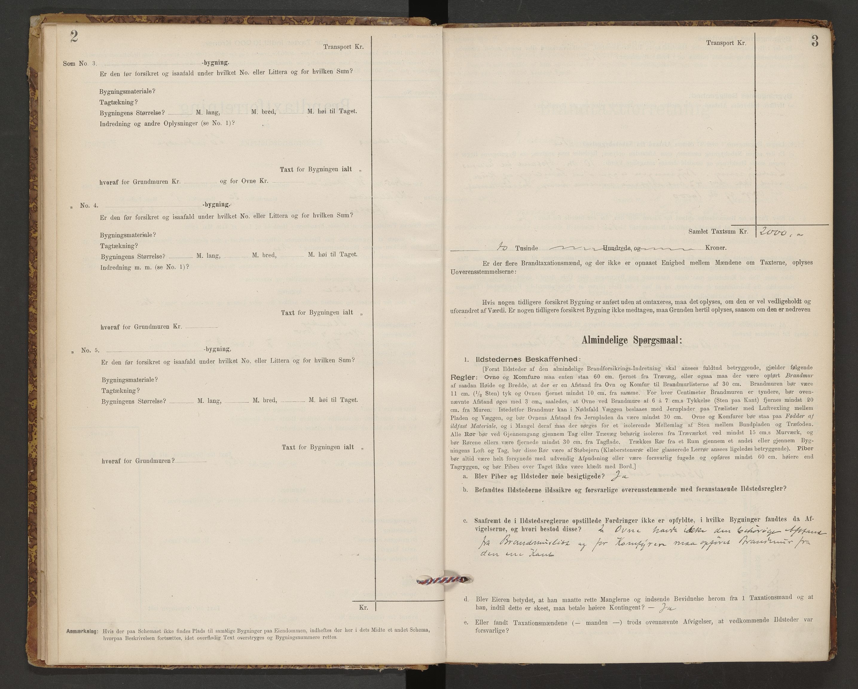 Norges Brannkasse Volda, AV/SAT-A-5488/F/Fb/L0001: Branntakstprotokoll, 1905-1944, s. 2-3