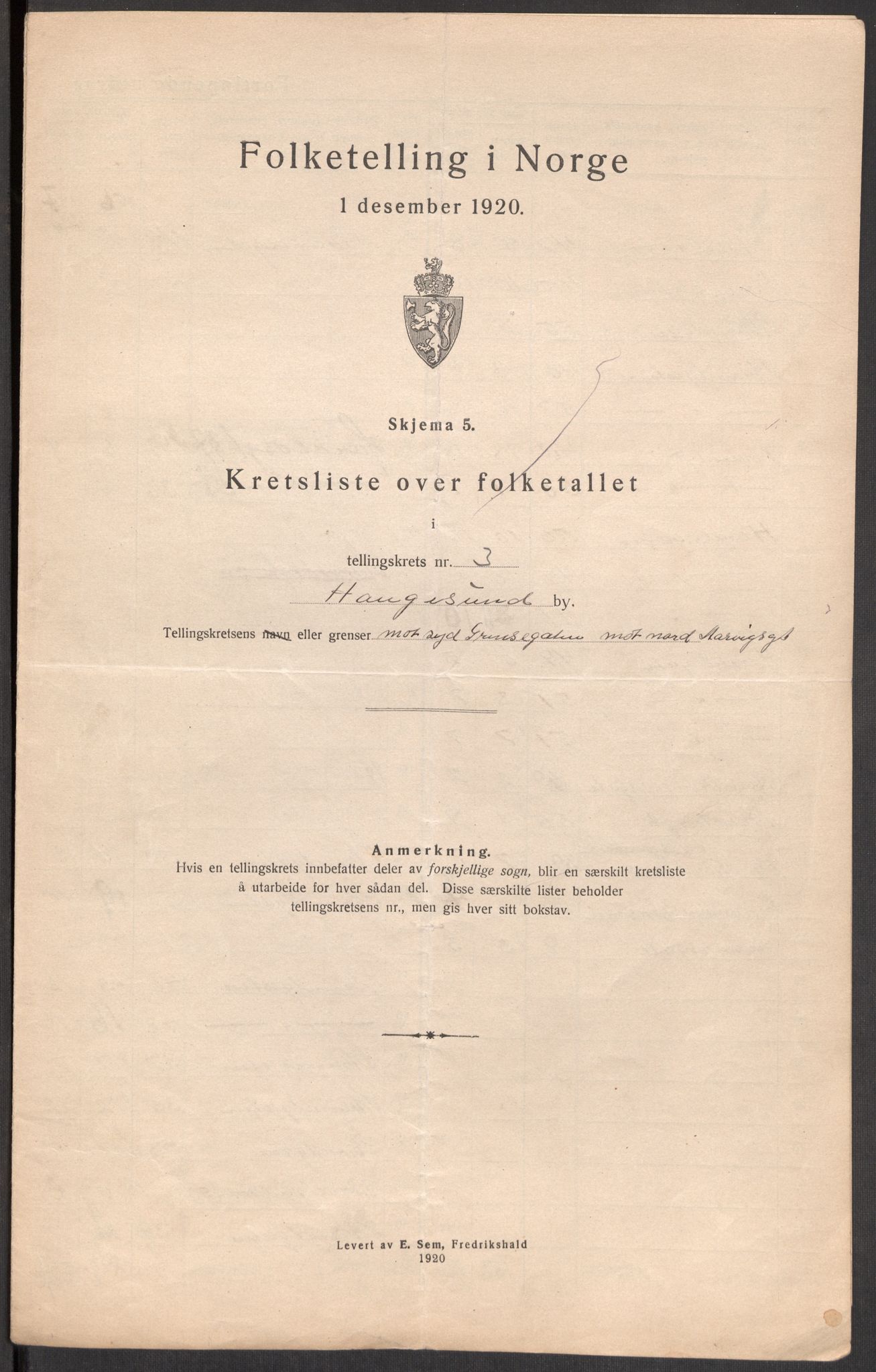 SAST, Folketelling 1920 for 1106 Haugesund kjøpstad, 1920, s. 12