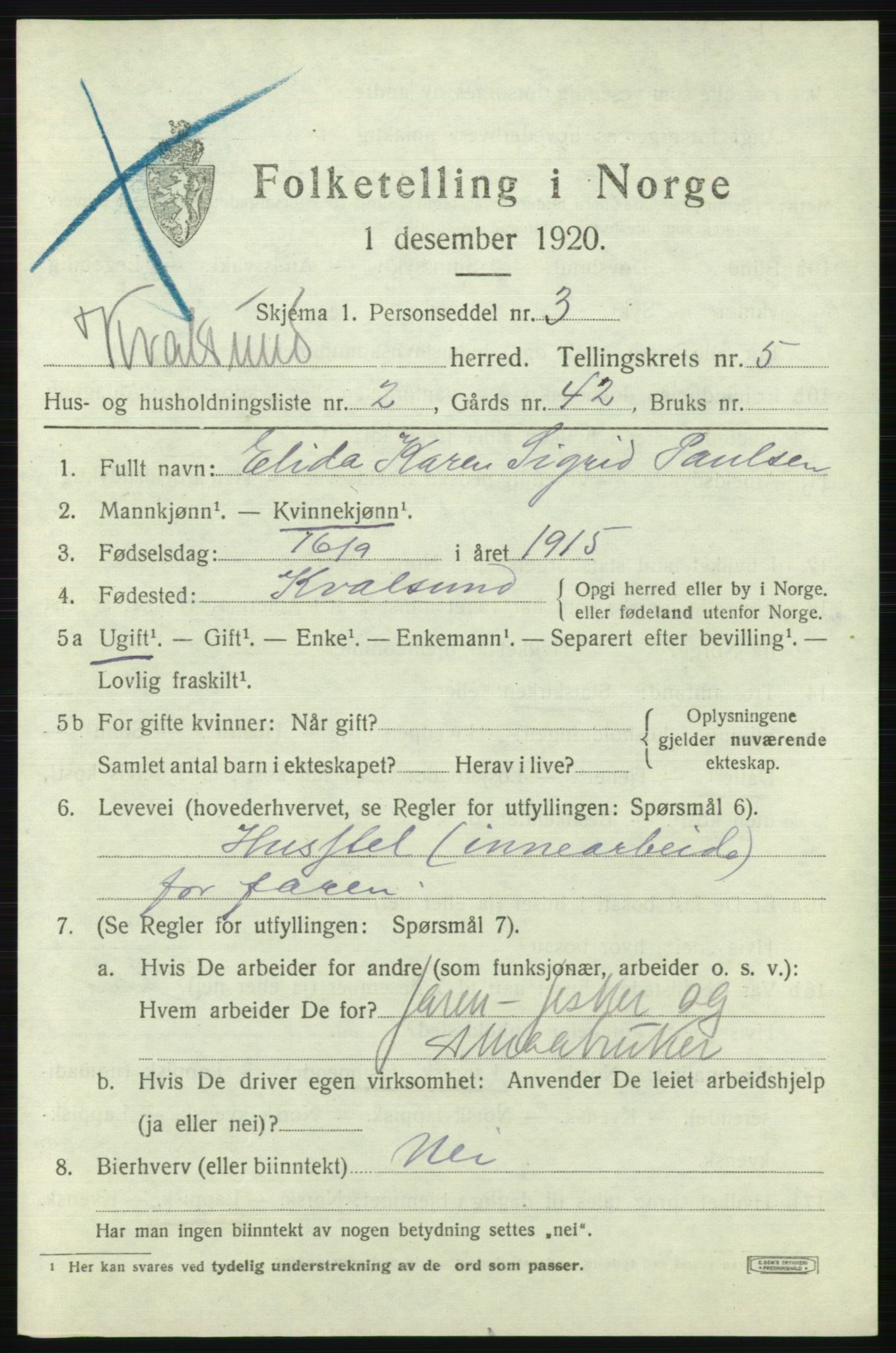 SATØ, Folketelling 1920 for 2017 Kvalsund herred, 1920, s. 1596