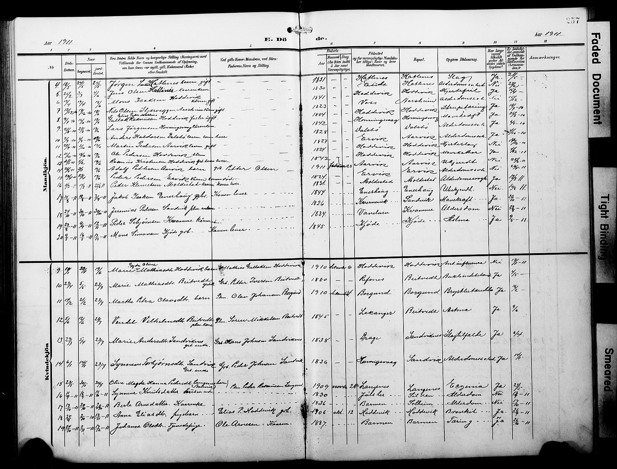Selje sokneprestembete, AV/SAB-A-99938/H/Ha/Hab/Habb: Klokkerbok nr. B 1, 1905-1923, s. 257