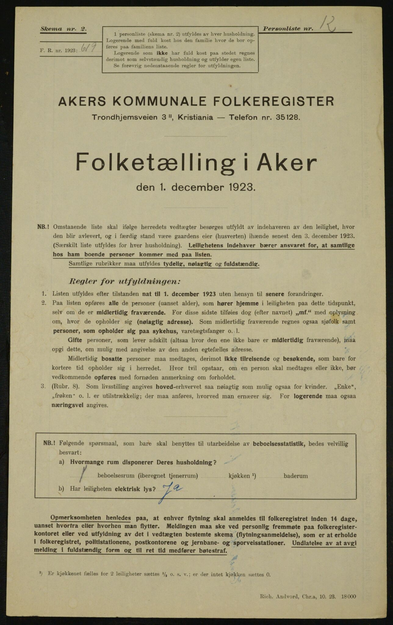 , Kommunal folketelling 1.12.1923 for Aker, 1923, s. 27272
