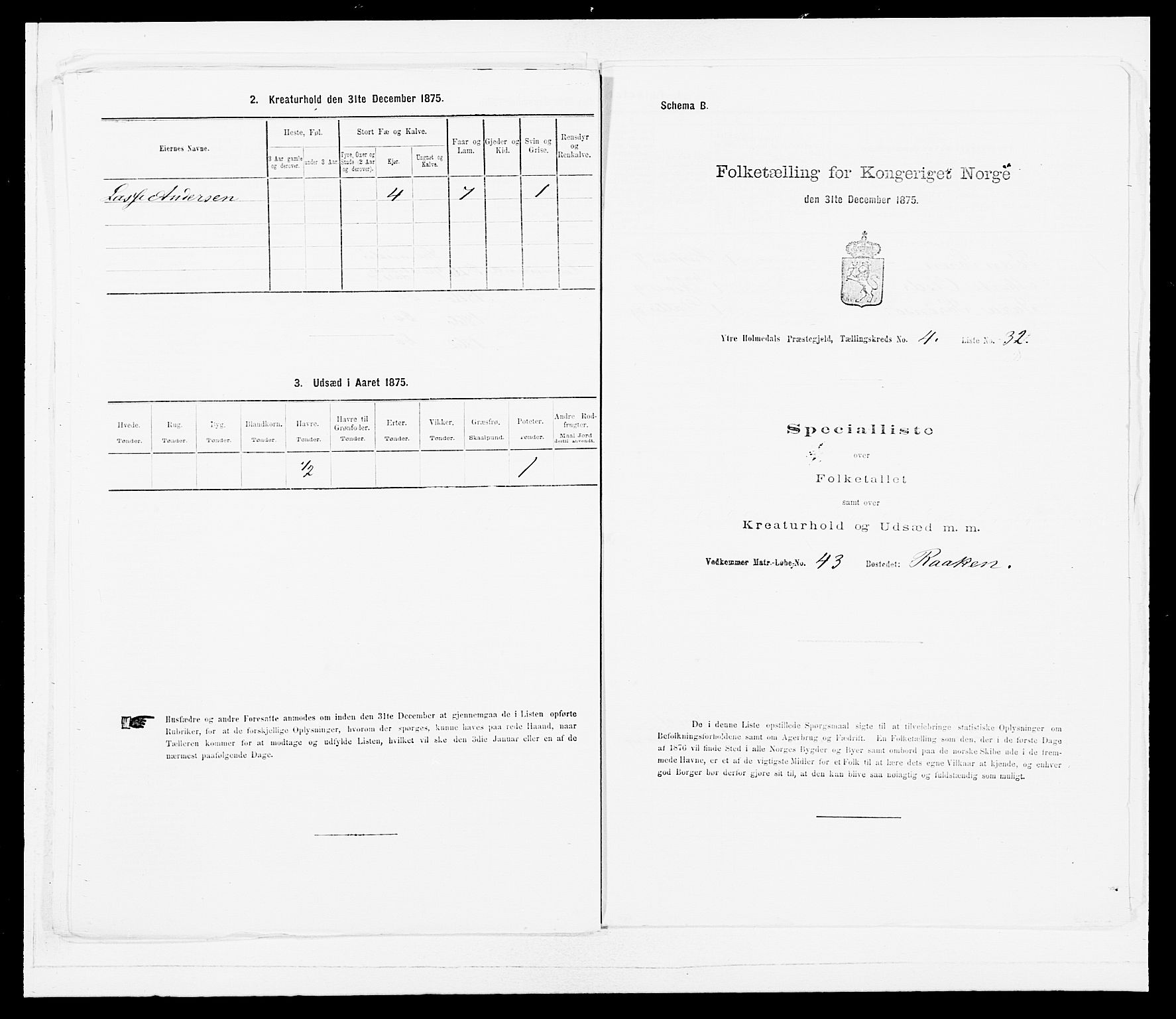 SAB, Folketelling 1875 for 1429P Ytre Holmedal prestegjeld, 1875, s. 332