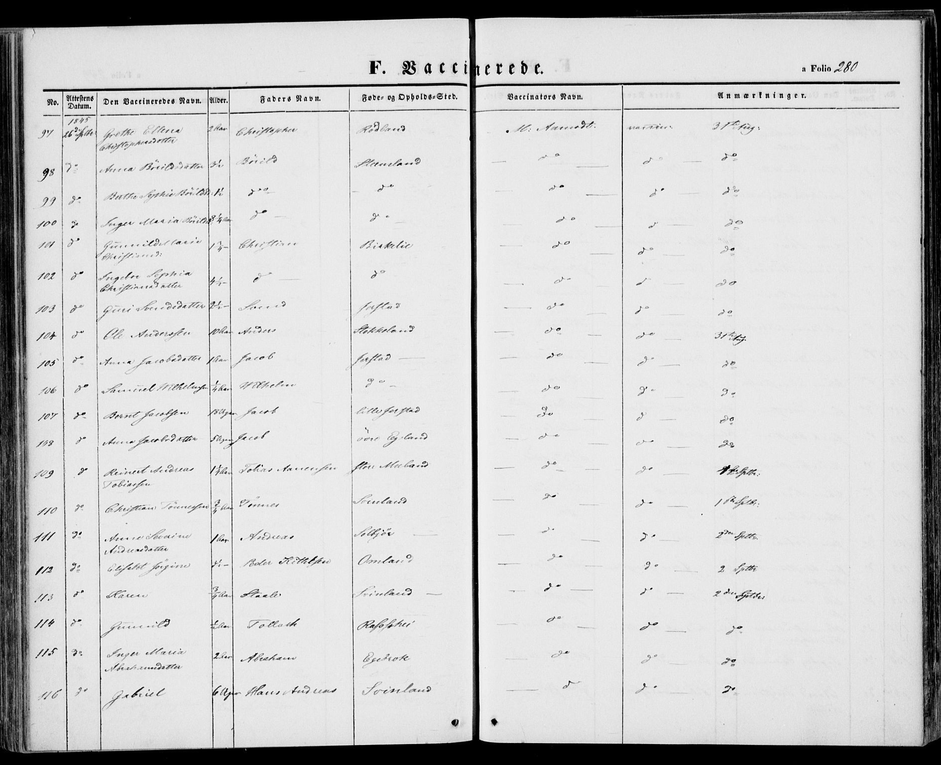 Kvinesdal sokneprestkontor, AV/SAK-1111-0026/F/Fa/Fab/L0005: Ministerialbok nr. A 5, 1844-1857, s. 280