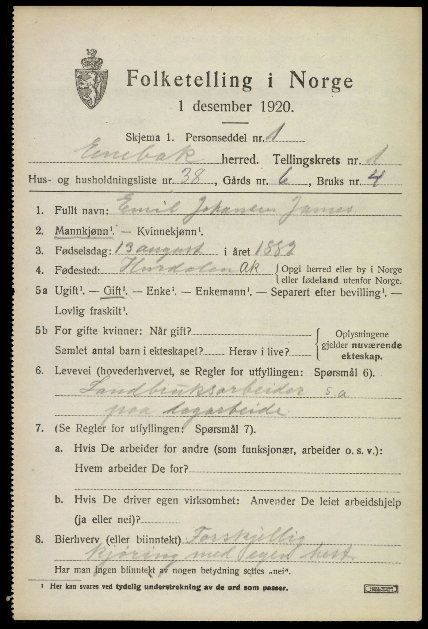 SAO, Folketelling 1920 for 0229 Enebakk herred, 1920, s. 1533