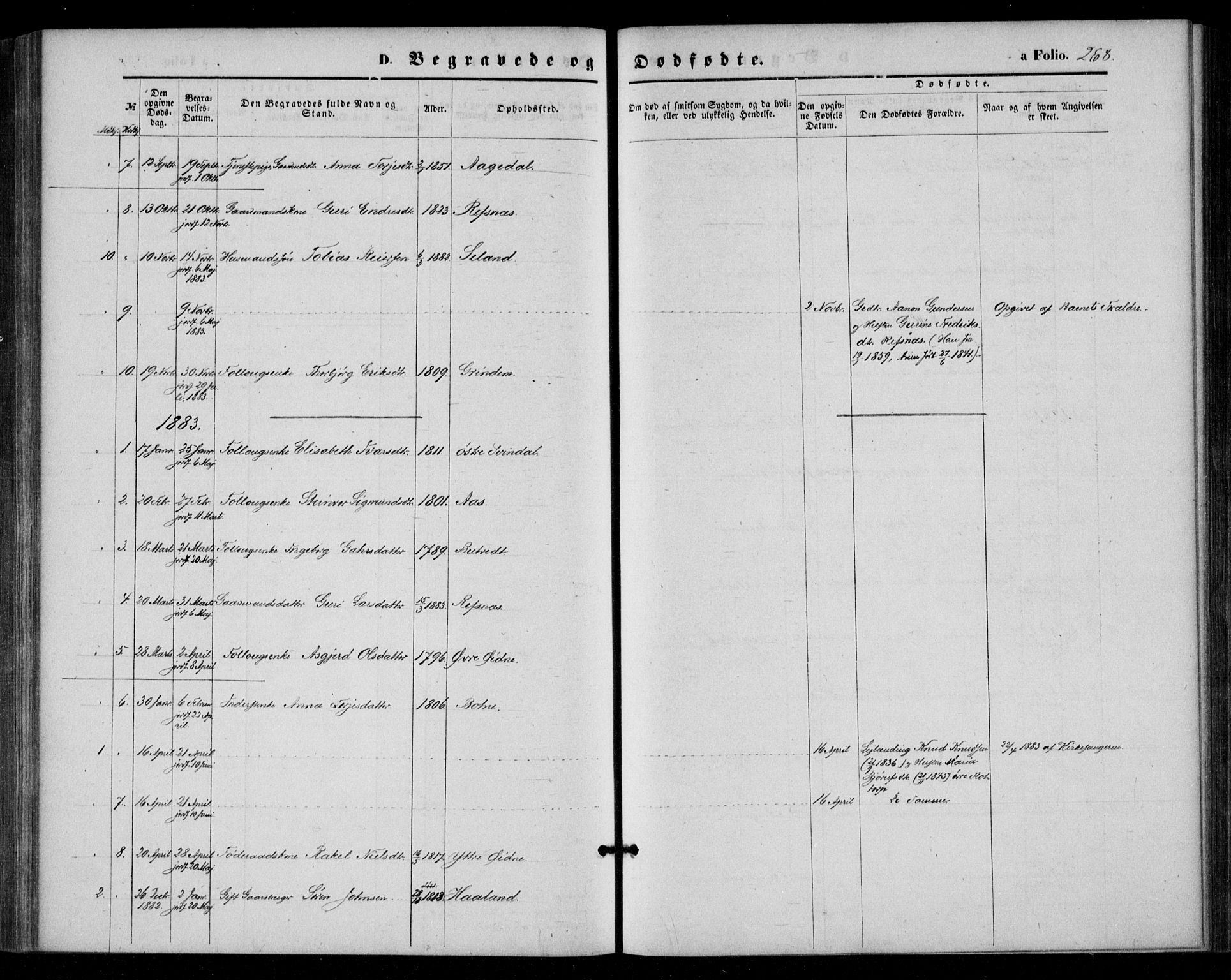 Bjelland sokneprestkontor, AV/SAK-1111-0005/F/Fa/Fac/L0002: Ministerialbok nr. A 2, 1866-1887, s. 268