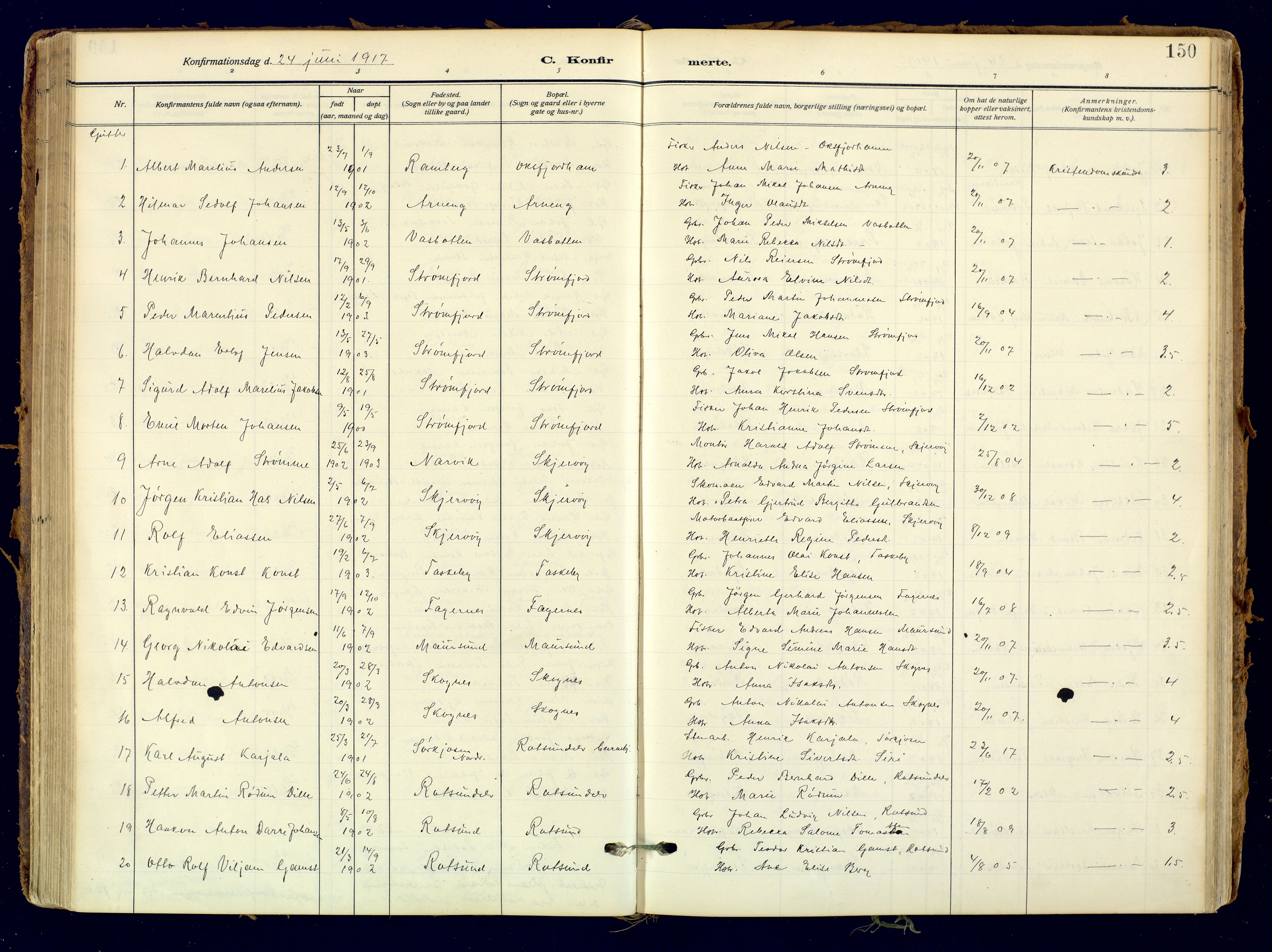 Skjervøy sokneprestkontor, AV/SATØ-S-1300/H/Ha/Haa: Ministerialbok nr. 18, 1910-1926, s. 150