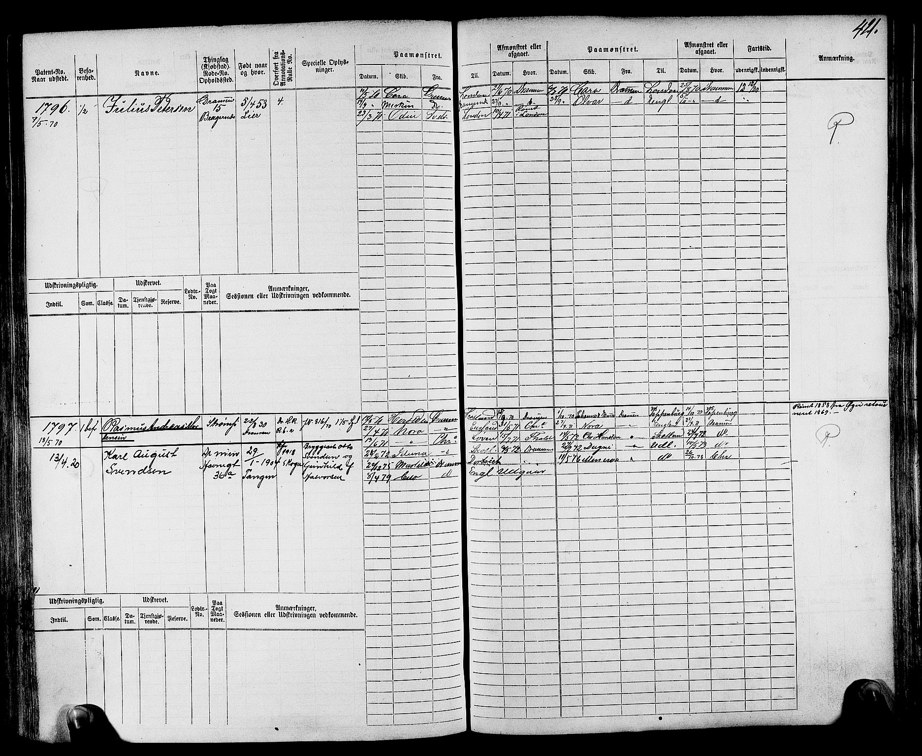 Drammen innrulleringsdistrikt, AV/SAKO-A-781/F/Fc/L0002: Hovedrulle, 1869, s. 431