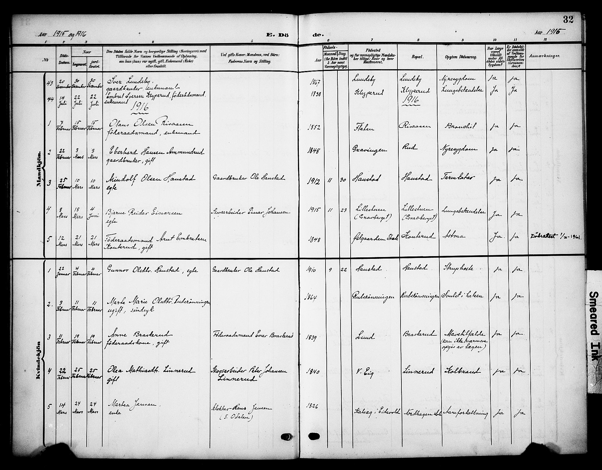 Våler prestekontor, Hedmark, AV/SAH-PREST-040/H/Ha/Haa/L0007: Ministerialbok nr. 7, 1908-1919, s. 32