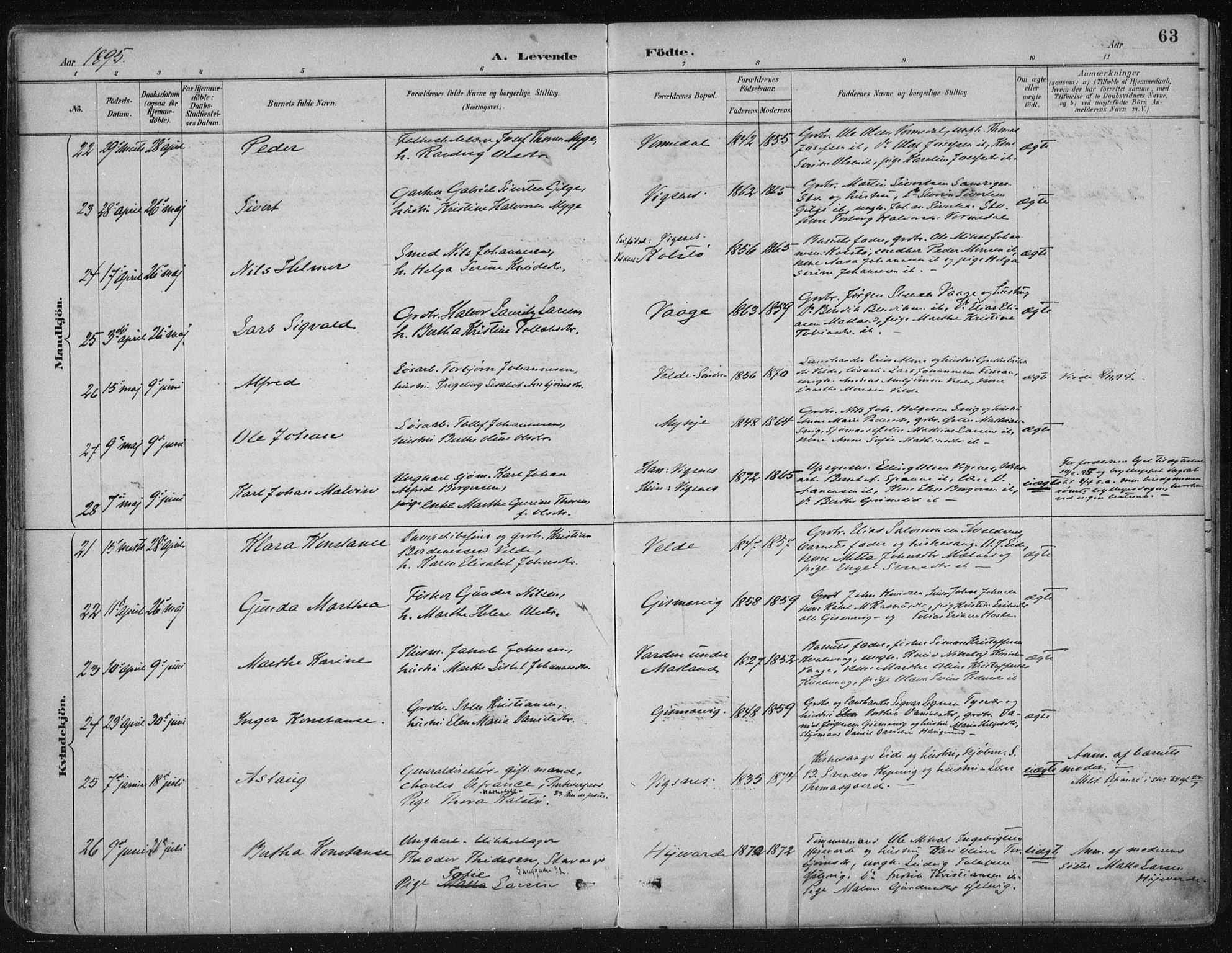 Avaldsnes sokneprestkontor, AV/SAST-A -101851/H/Ha/Haa/L0017: Ministerialbok nr. A 17, 1889-1920, s. 63