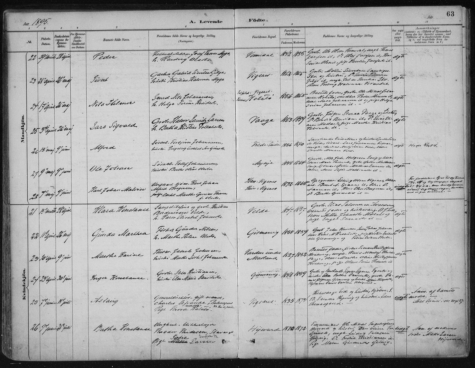 Avaldsnes sokneprestkontor, SAST/A -101851/H/Ha/Haa/L0017: Ministerialbok nr. A 17, 1889-1920, s. 63