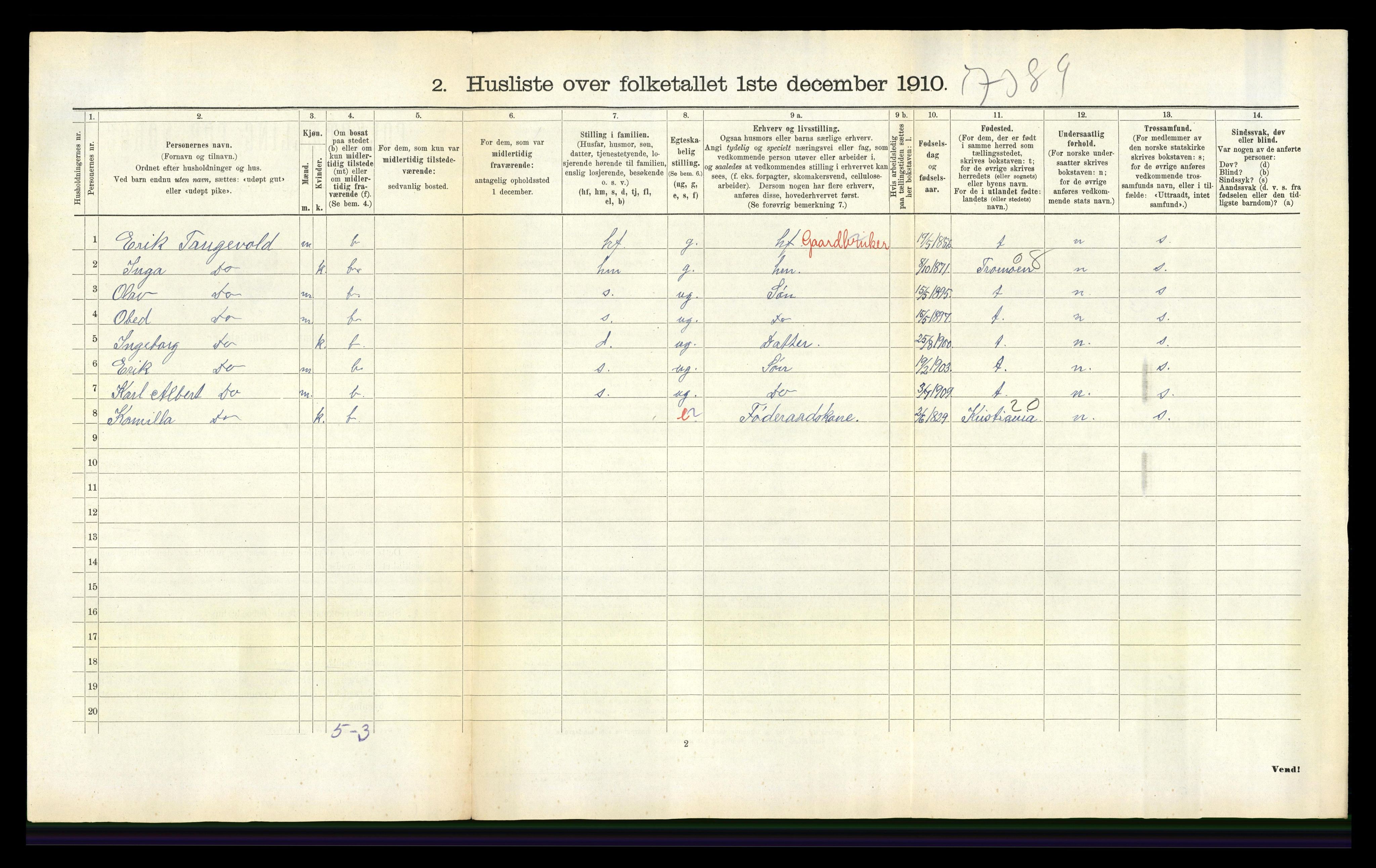 RA, Folketelling 1910 for 0915 Dypvåg herred, 1910, s. 741