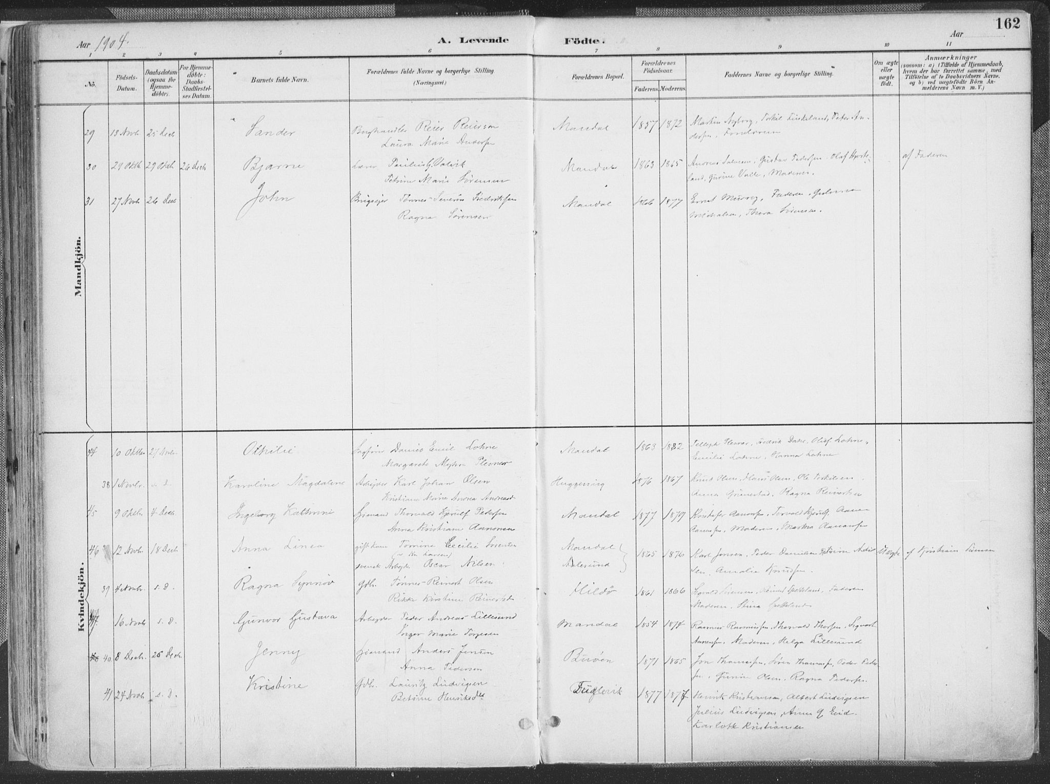 Mandal sokneprestkontor, SAK/1111-0030/F/Fa/Faa/L0018: Ministerialbok nr. A 18, 1890-1905, s. 162