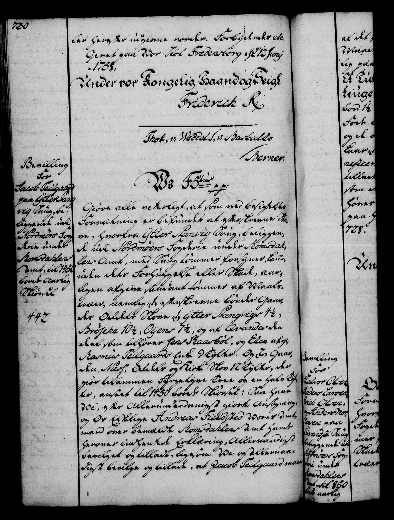 Rentekammeret, Kammerkanselliet, RA/EA-3111/G/Gg/Gga/L0006: Norsk ekspedisjonsprotokoll med register (merket RK 53.6), 1749-1759, s. 730