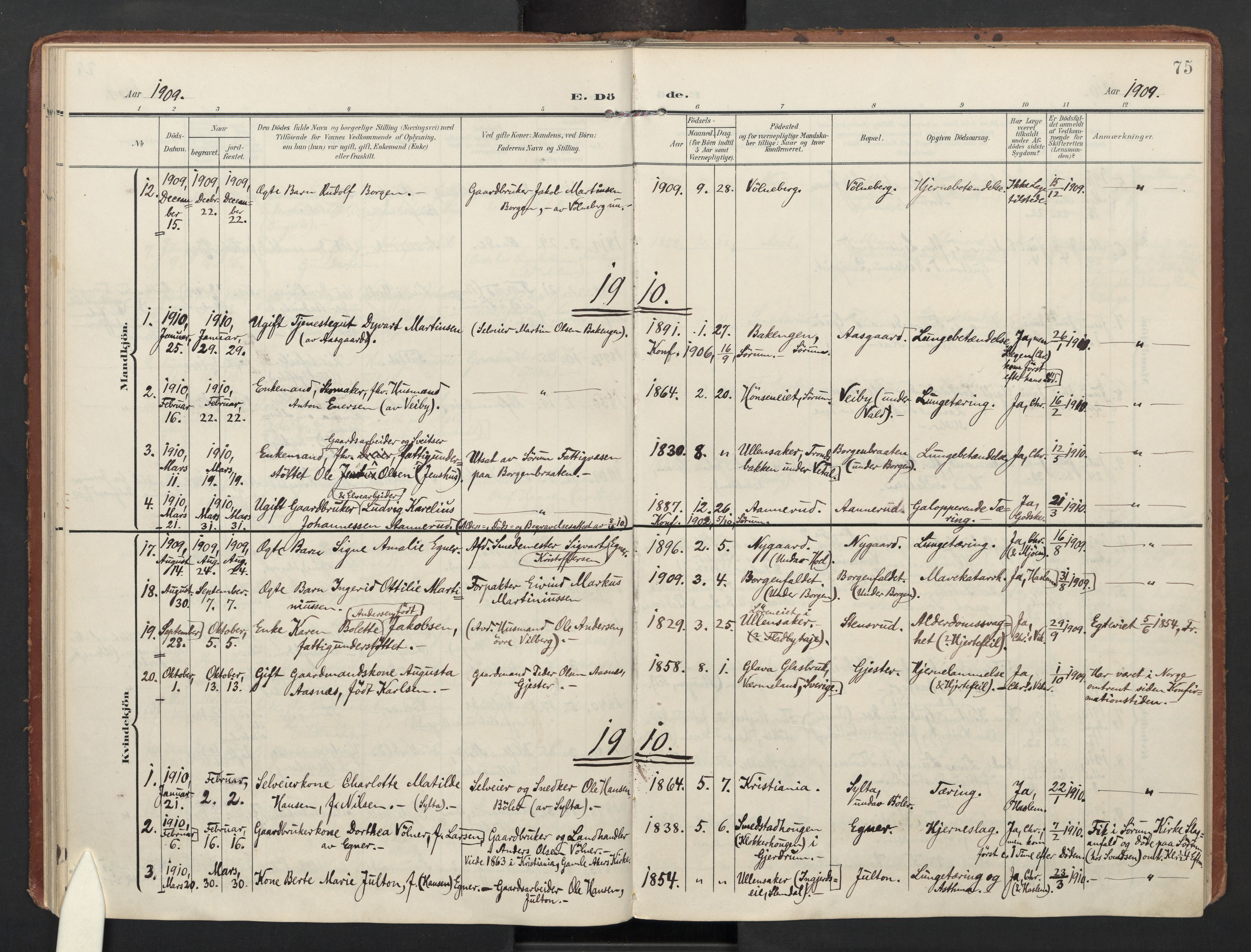 Sørum prestekontor Kirkebøker, AV/SAO-A-10303/F/Fa/L0009: Ministerialbok nr. I 9, 1905-1931, s. 75
