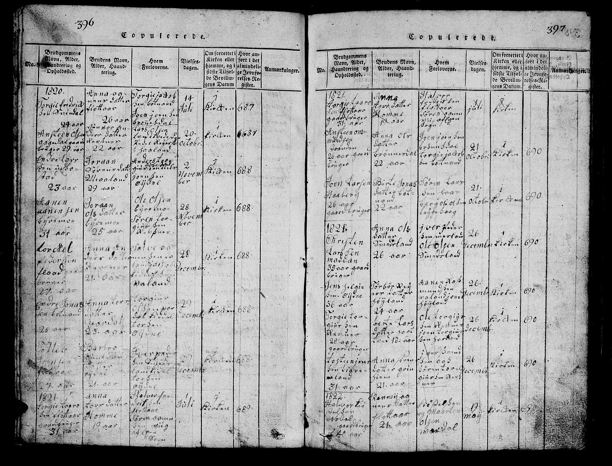 Bjelland sokneprestkontor, SAK/1111-0005/F/Fb/Fbc/L0001: Klokkerbok nr. B 1, 1815-1870, s. 396-397
