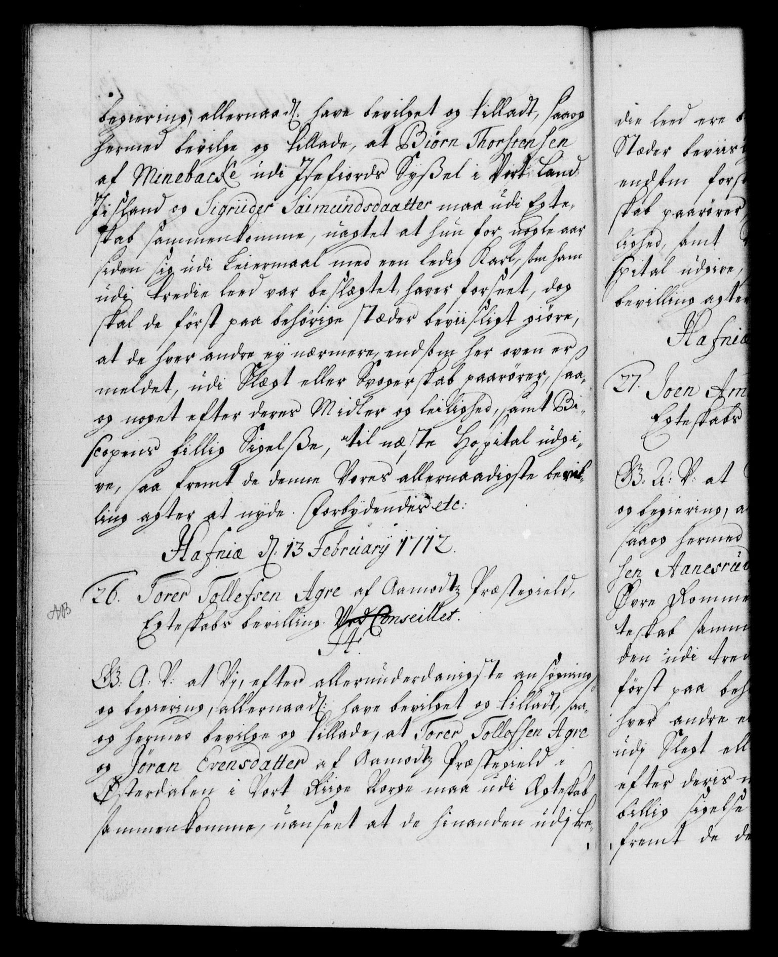 Danske Kanselli 1572-1799, AV/RA-EA-3023/F/Fc/Fca/Fcaa/L0021: Norske registre, 1712-1715, s. 13b