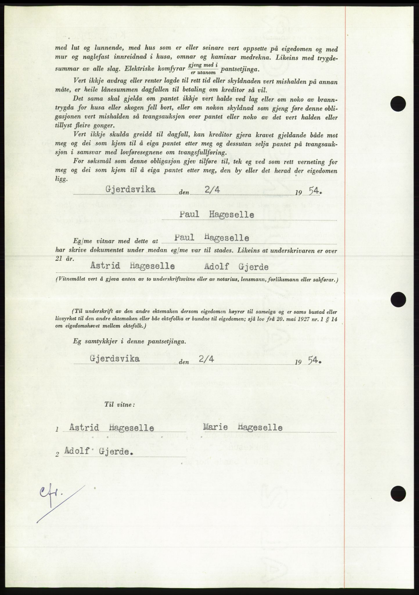 Søre Sunnmøre sorenskriveri, AV/SAT-A-4122/1/2/2C/L0124: Pantebok nr. 12B, 1953-1954, Dagboknr: 806/1954