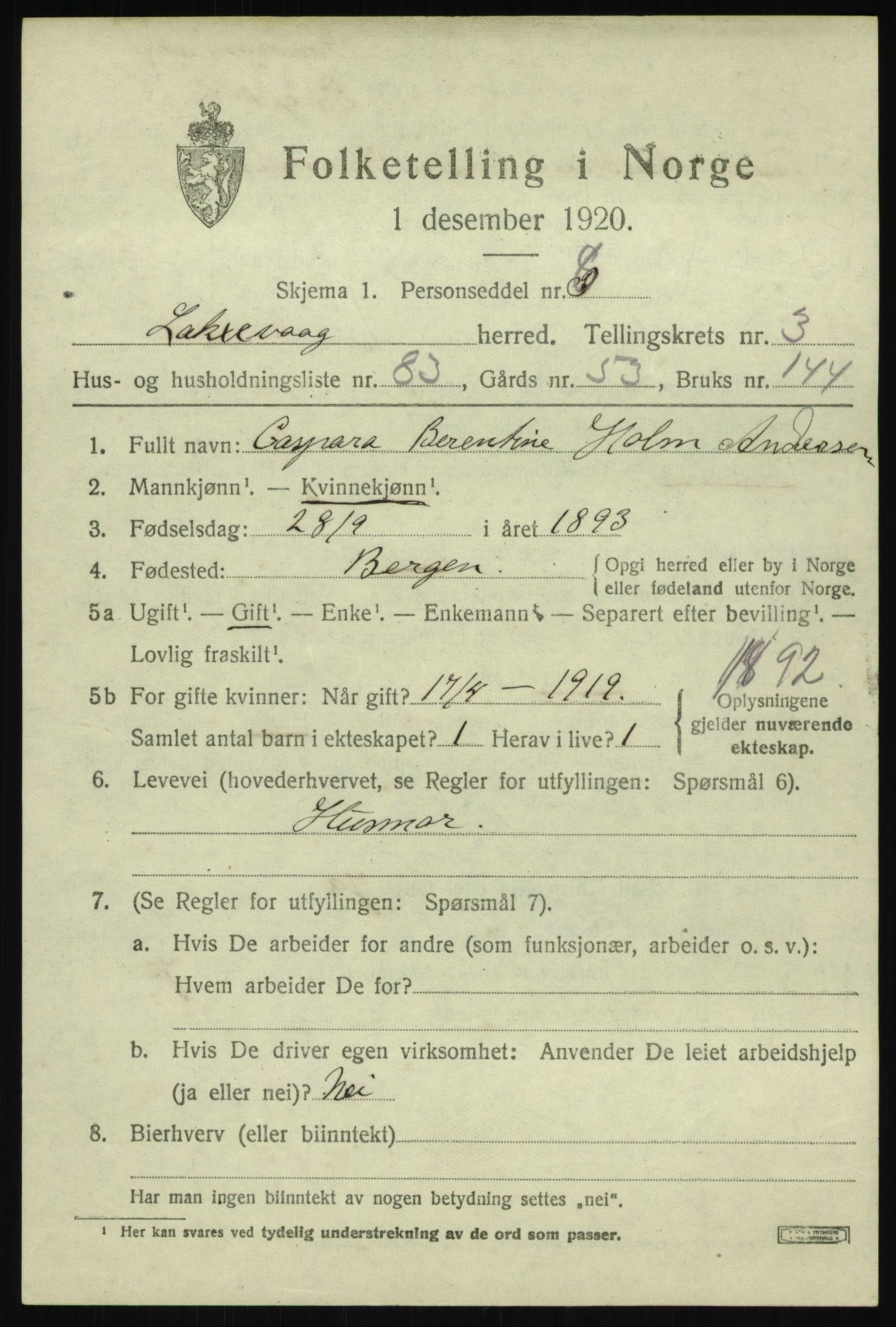 SAB, Folketelling 1920 for 1248 Laksevåg herred, 1920, s. 10586