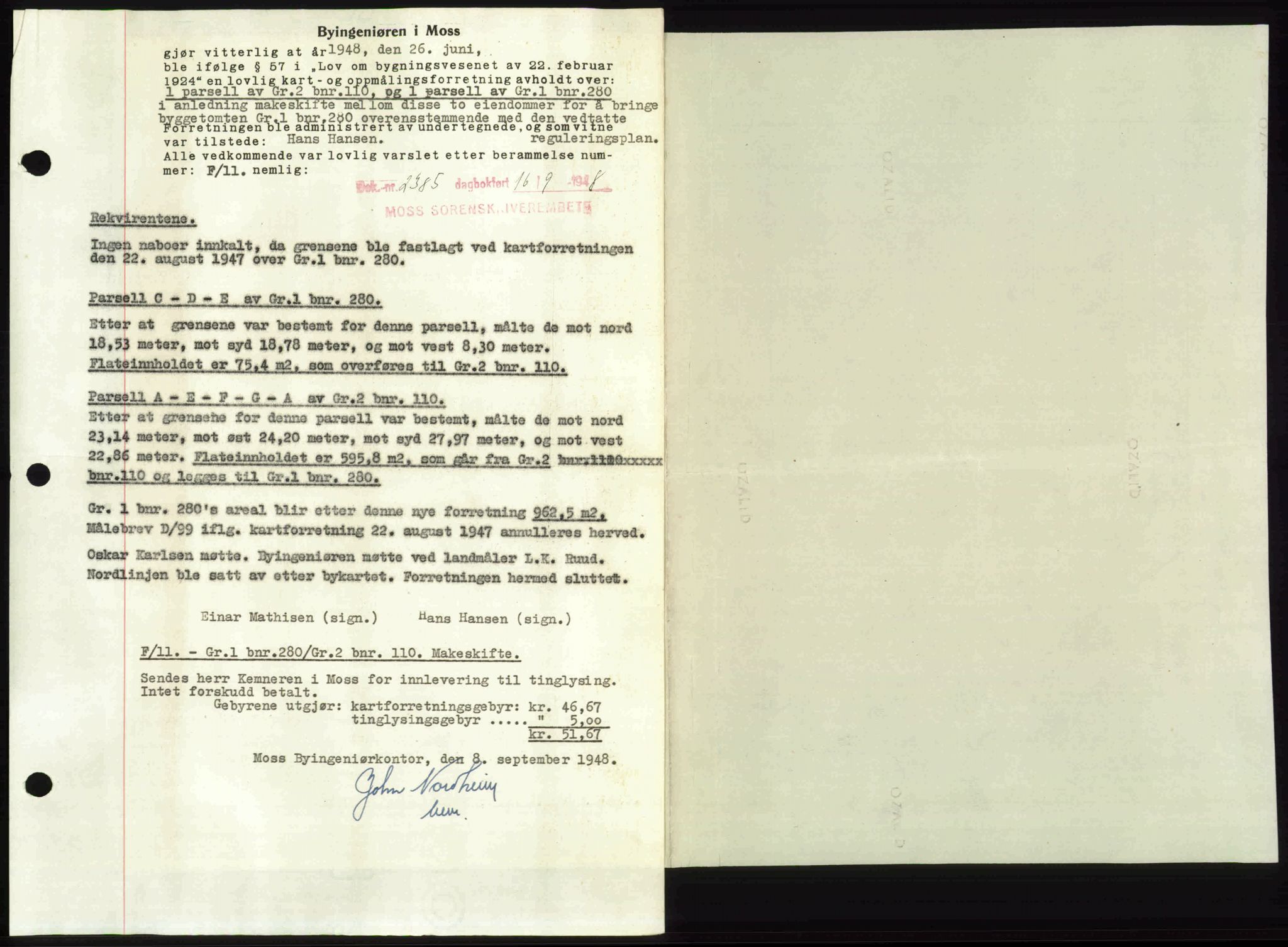 Moss sorenskriveri, SAO/A-10168: Pantebok nr. A20, 1948-1948, Dagboknr: 2385/1948