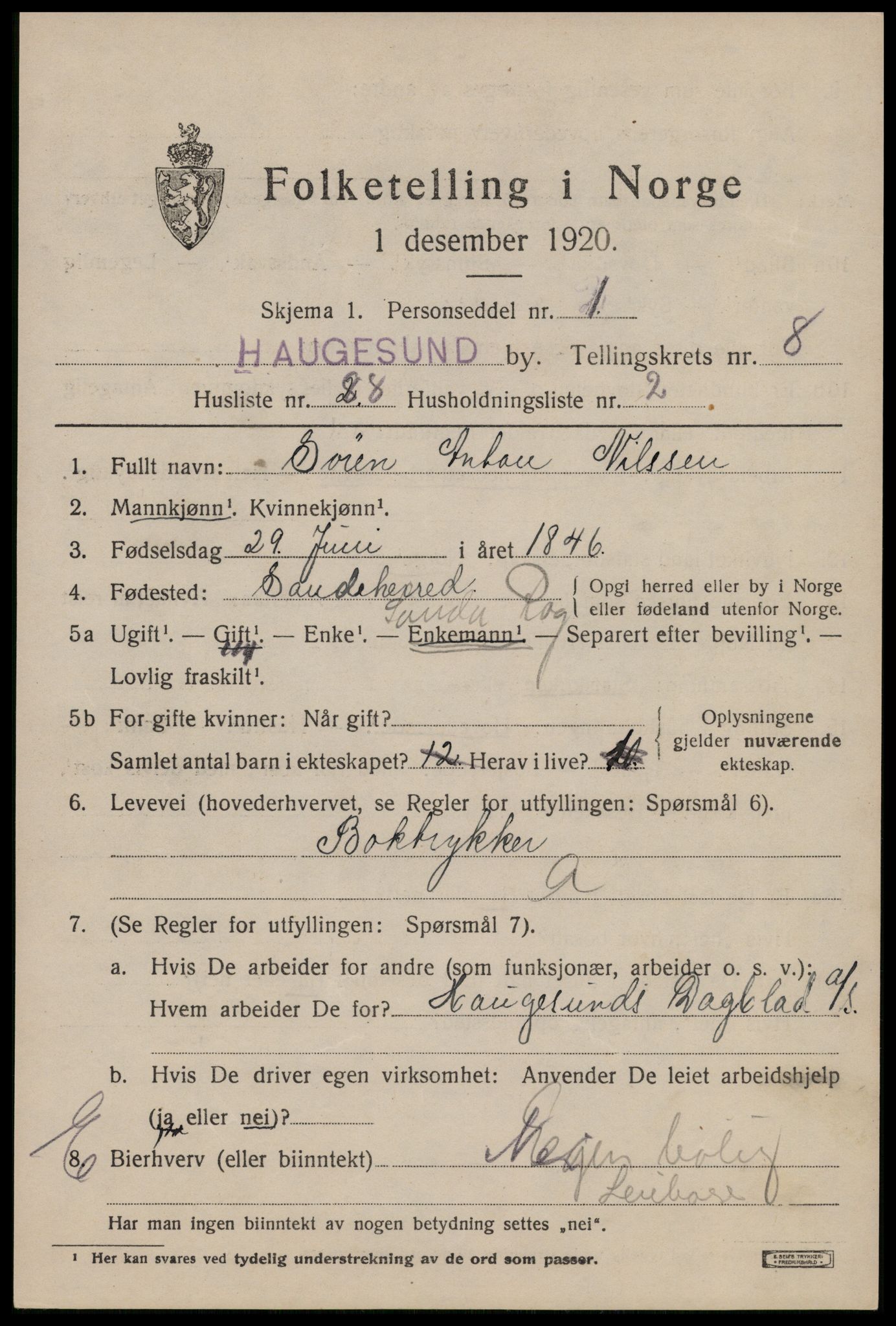 SAST, Folketelling 1920 for 1106 Haugesund kjøpstad, 1920, s. 29131
