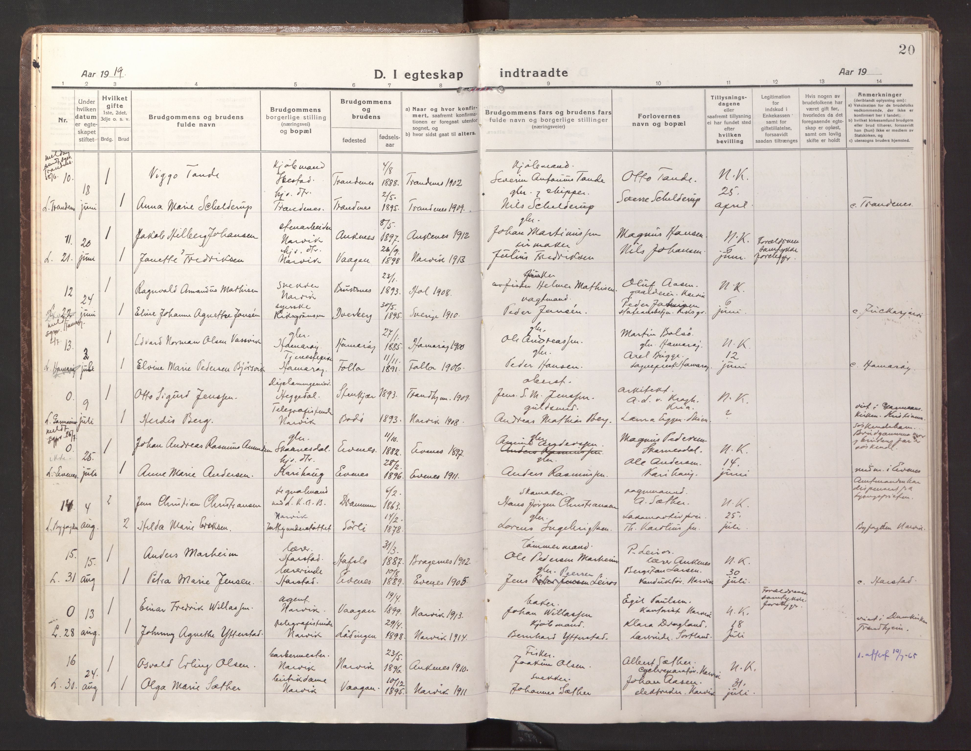 Ministerialprotokoller, klokkerbøker og fødselsregistre - Nordland, AV/SAT-A-1459/871/L1002: Ministerialbok nr. 871A18, 1917-1926, s. 20
