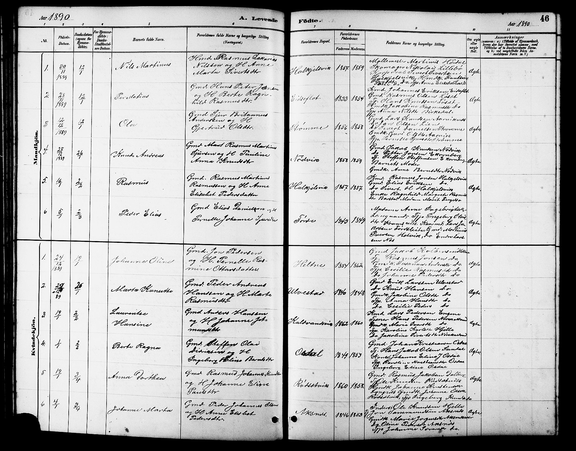 Ministerialprotokoller, klokkerbøker og fødselsregistre - Møre og Romsdal, SAT/A-1454/511/L0158: Klokkerbok nr. 511C04, 1884-1903, s. 46