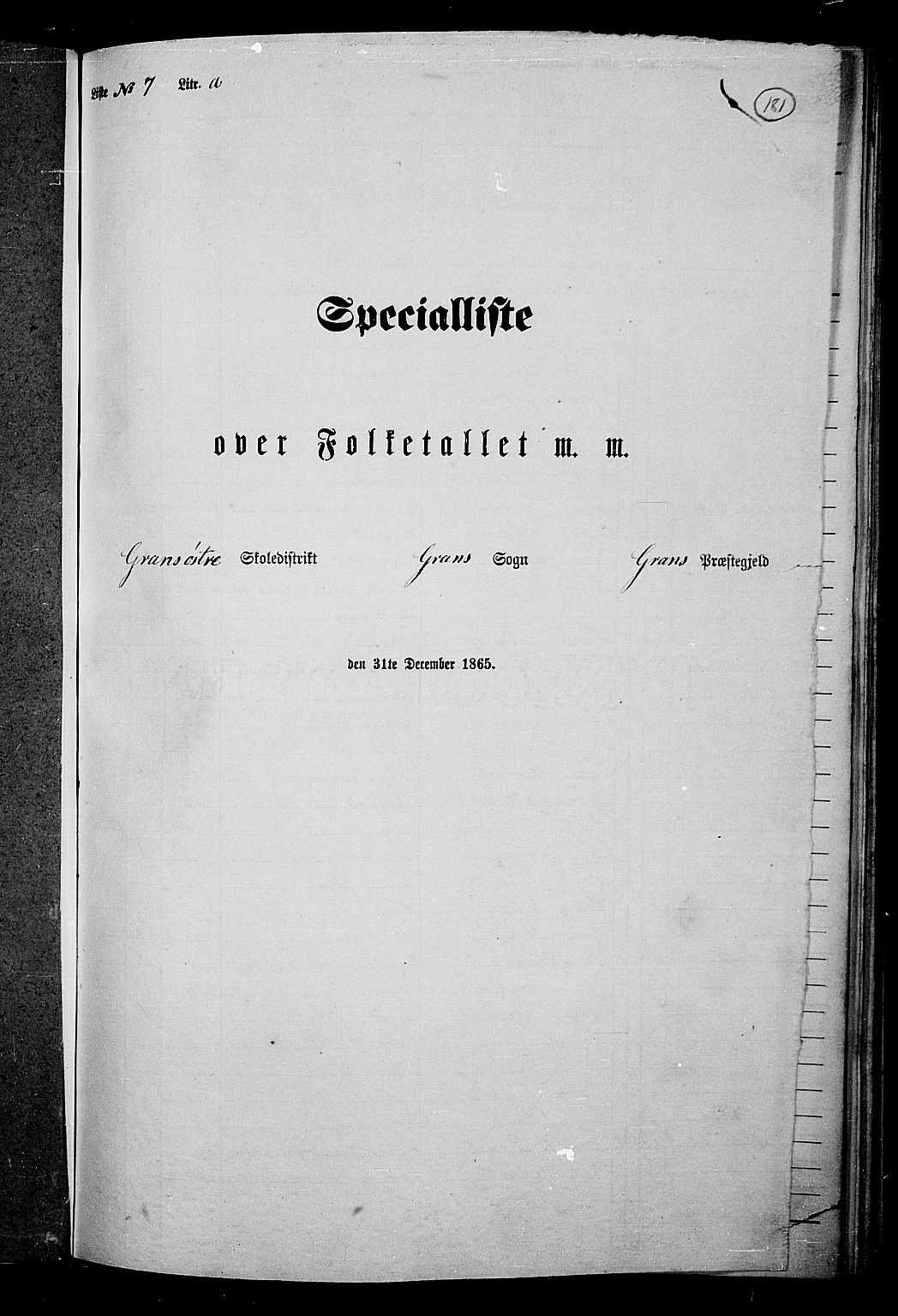 RA, Folketelling 1865 for 0534P Gran prestegjeld, 1865, s. 361
