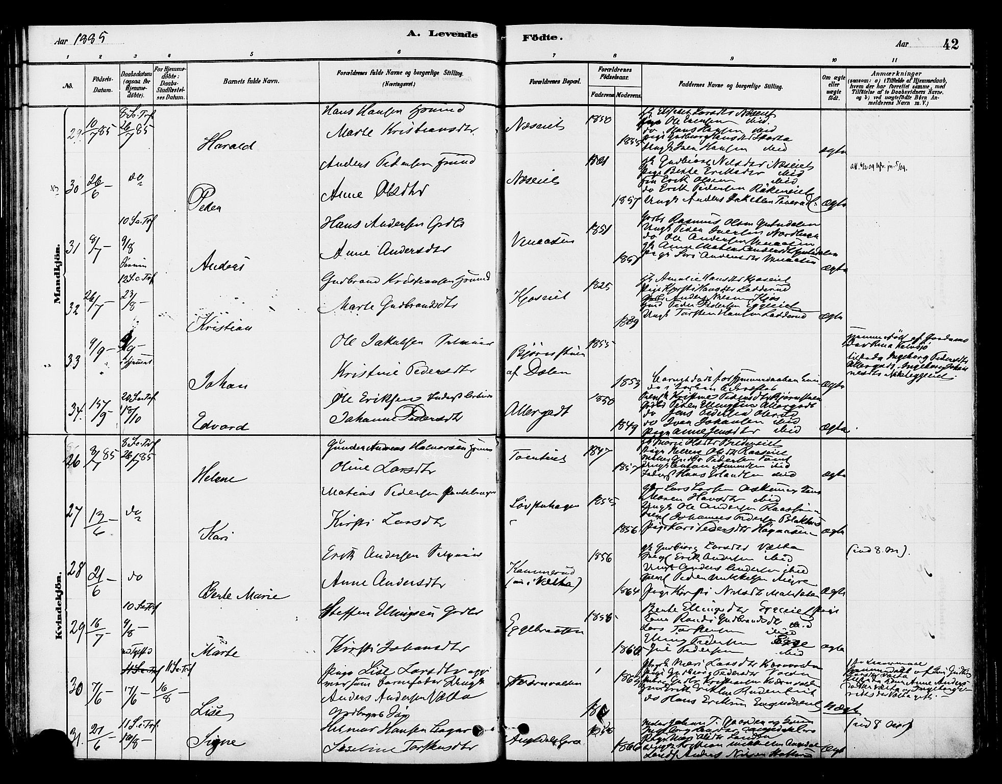 Gran prestekontor, AV/SAH-PREST-112/H/Ha/Haa/L0015: Ministerialbok nr. 15, 1880-1888, s. 42