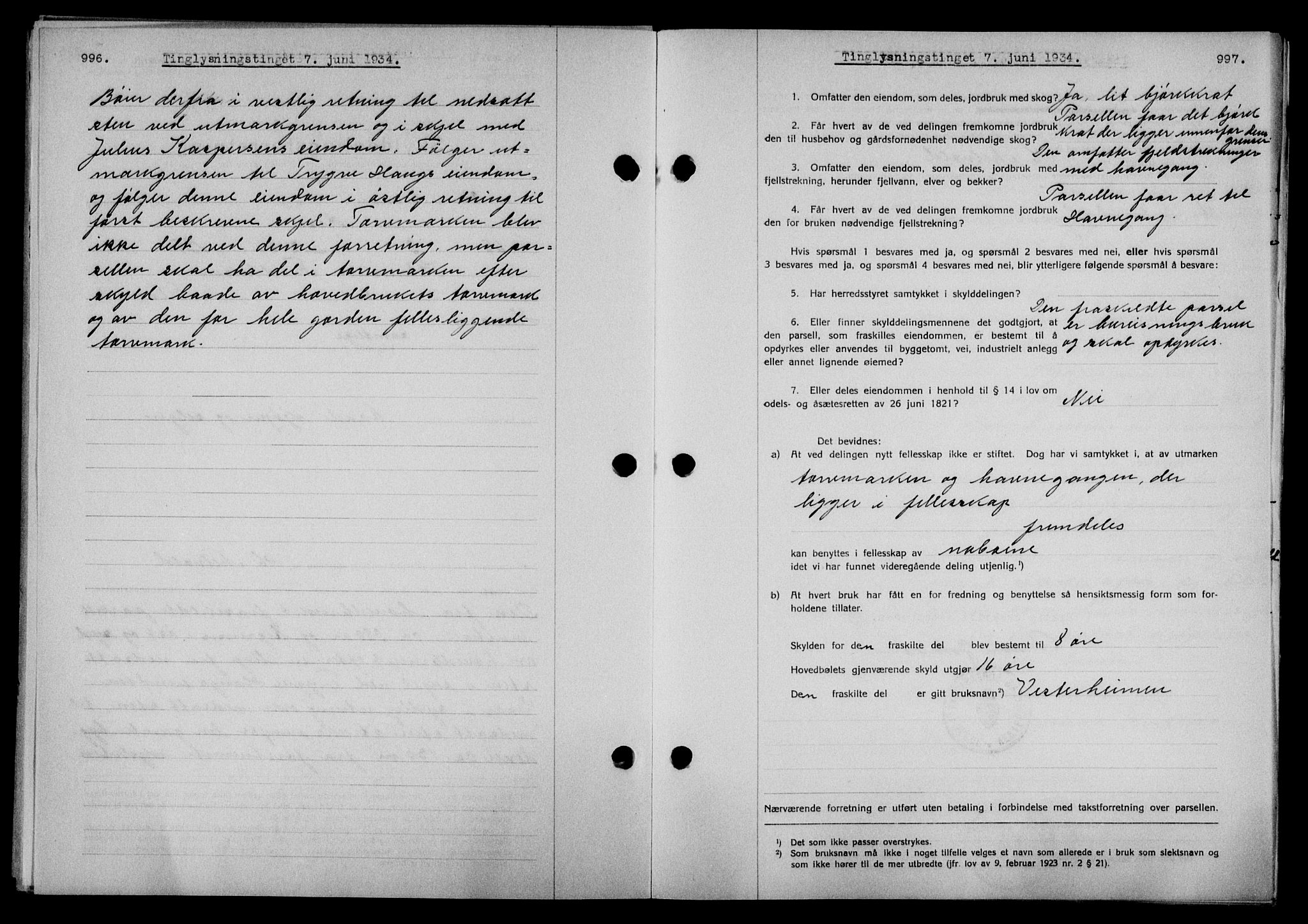 Vesterålen sorenskriveri, SAT/A-4180/1/2/2Ca/L0059: Pantebok nr. 52, 1933-1934, Tingl.dato: 07.06.1934
