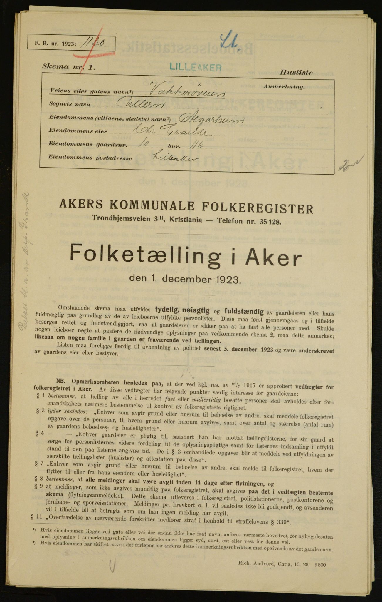 , Kommunal folketelling 1.12.1923 for Aker, 1923, s. 6808