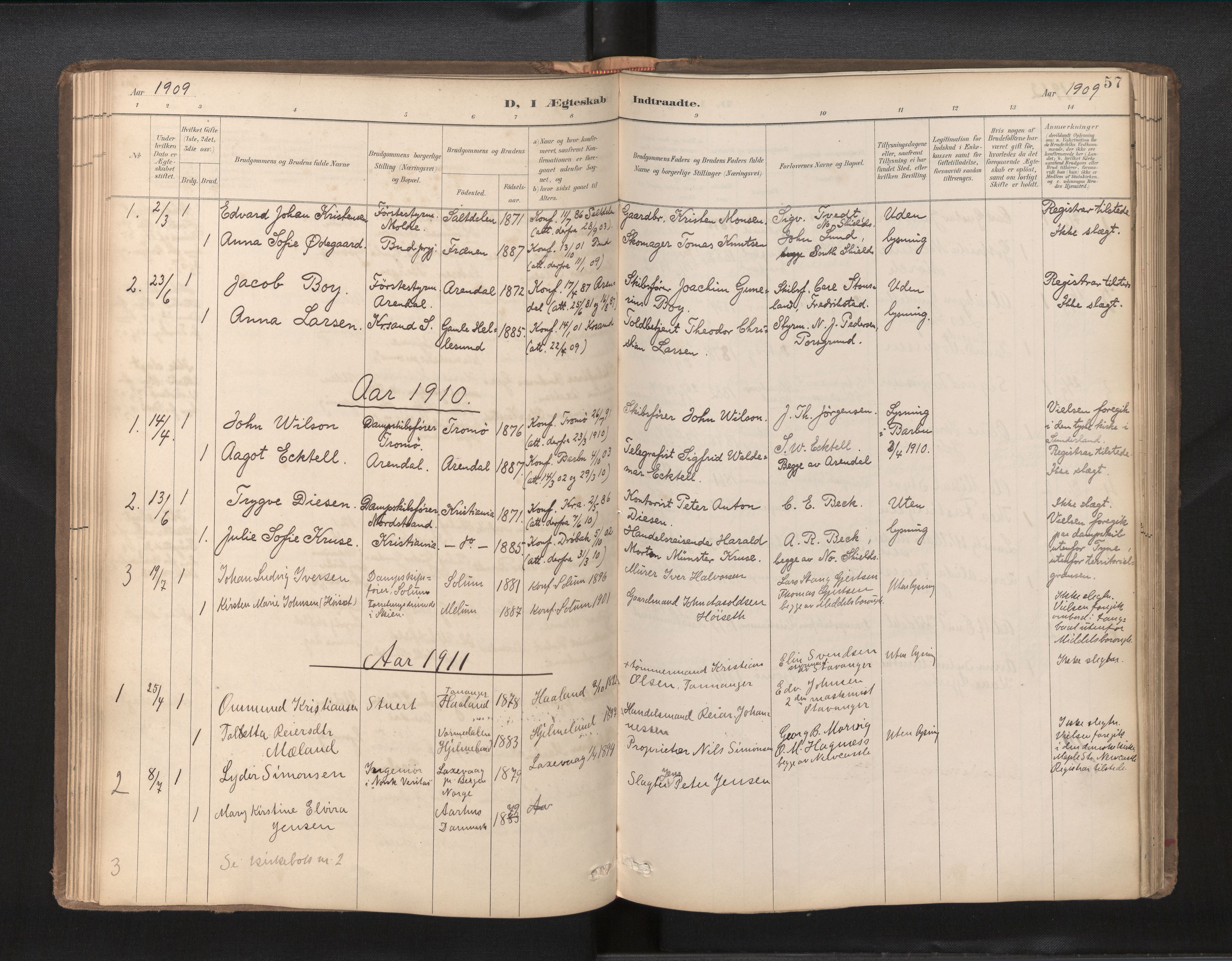 Den norske sjømannsmisjon i utlandet/Tyne-havnene (North Shields og New Castle), AV/SAB-SAB/PA-0101/H/Ha/L0003: Ministerialbok nr. A 3, 1898-1966, s. 56b-57a