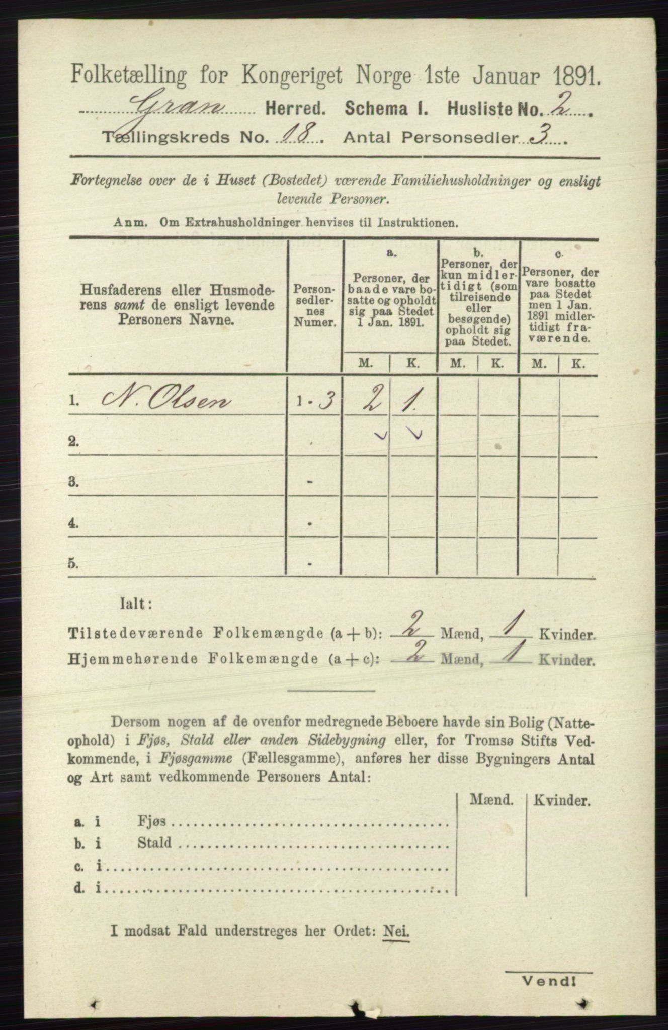 RA, Folketelling 1891 for 0534 Gran herred, 1891, s. 9438