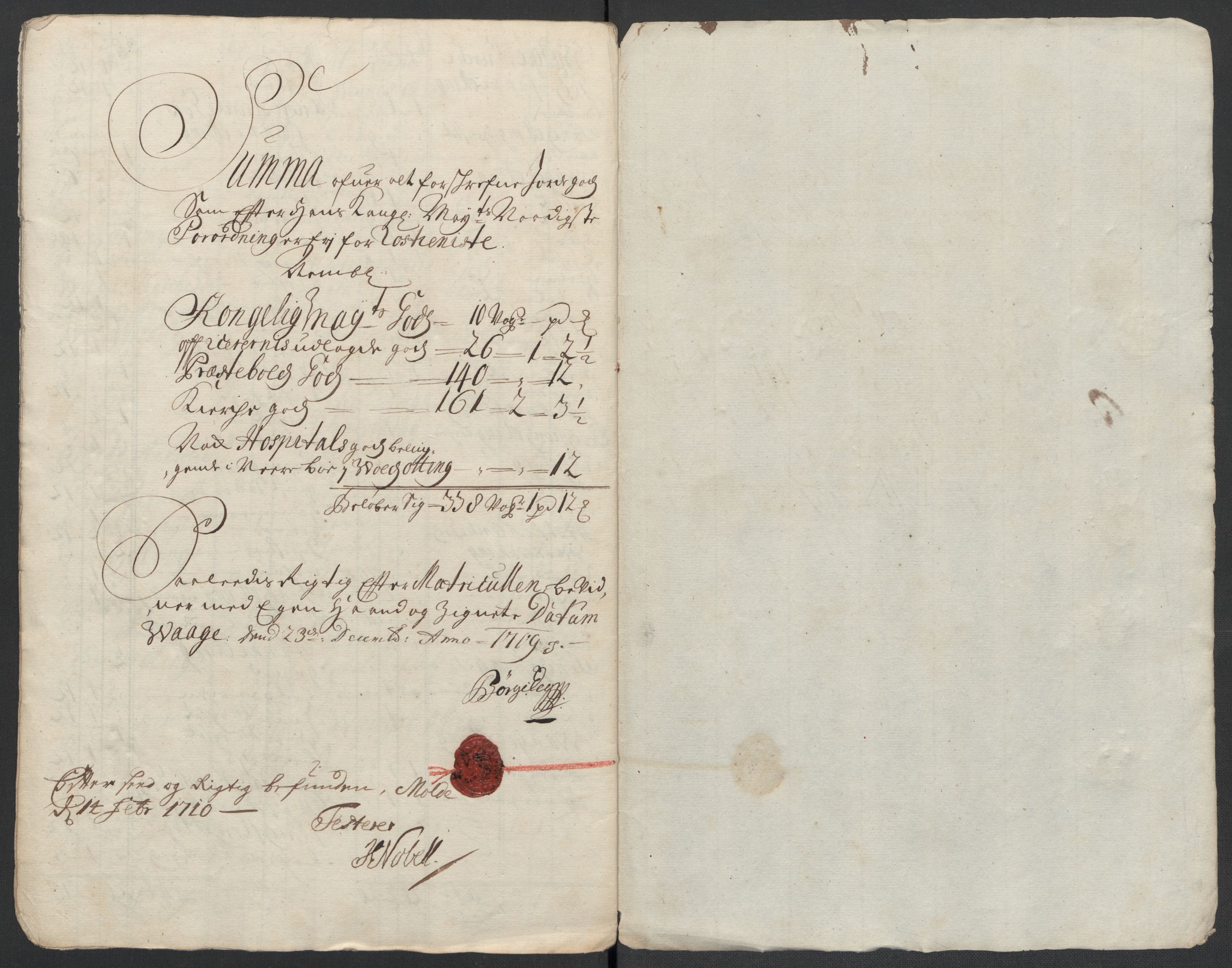 Rentekammeret inntil 1814, Reviderte regnskaper, Fogderegnskap, RA/EA-4092/R55/L3659: Fogderegnskap Romsdal, 1709-1710, s. 180