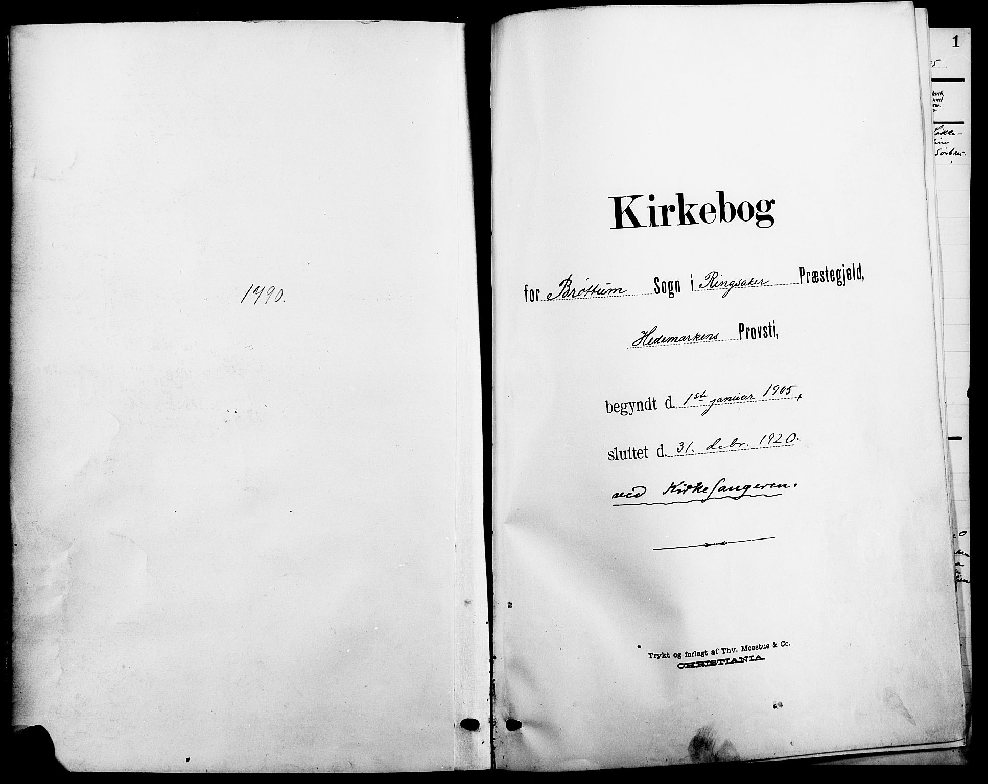 Ringsaker prestekontor, SAH/PREST-014/L/La/L0016: Klokkerbok nr. 16, 1905-1920