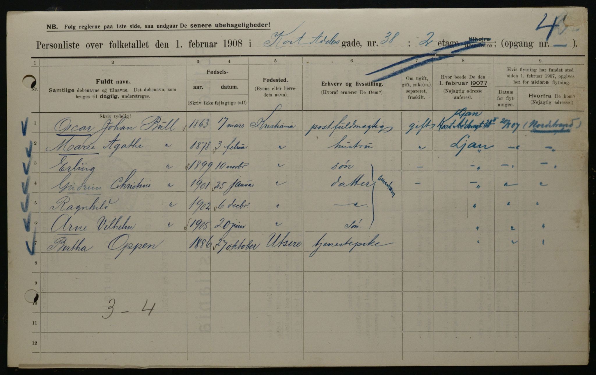 OBA, Kommunal folketelling 1.2.1908 for Kristiania kjøpstad, 1908, s. 13102