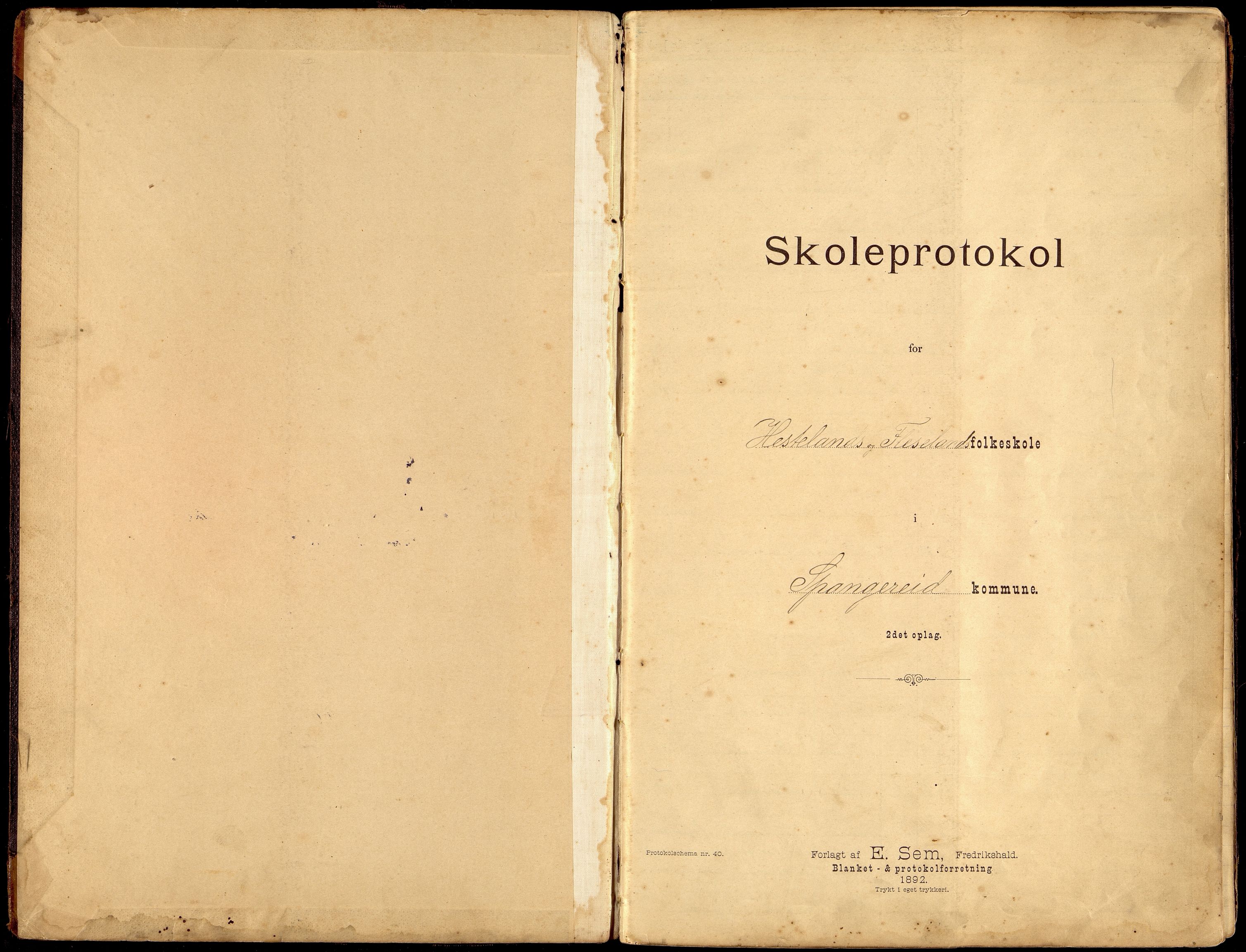 Spangereid kommune - Hesteland Skole, ARKSOR/1030SP552/H/L0001: Skoleprotokoll, 1892-1913