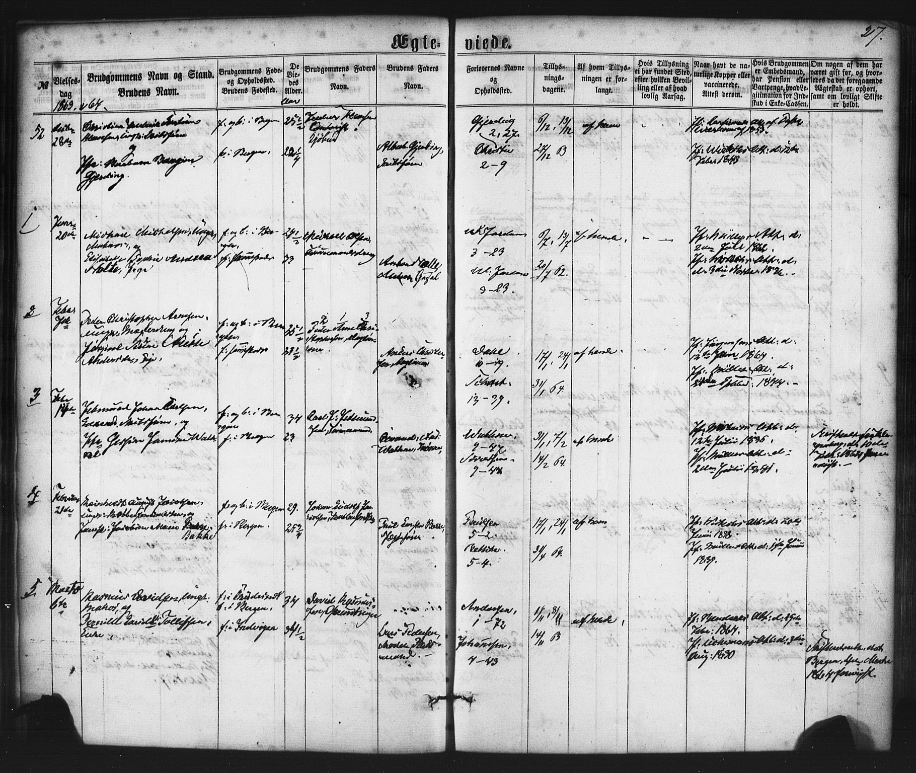 Nykirken Sokneprestembete, AV/SAB-A-77101/H/Haa/L0032: Ministerialbok nr. D 2, 1861-1883, s. 27