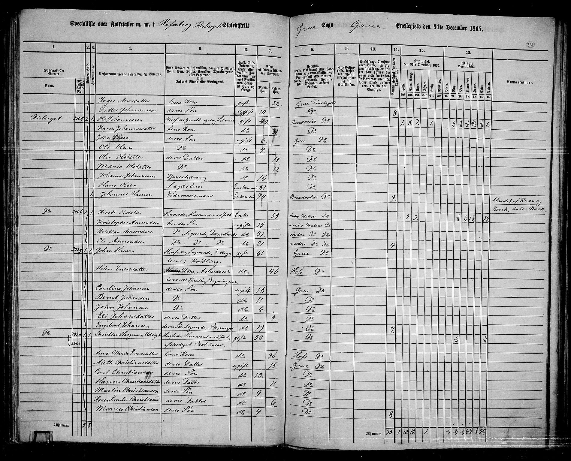 RA, Folketelling 1865 for 0423P Grue prestegjeld, 1865, s. 281